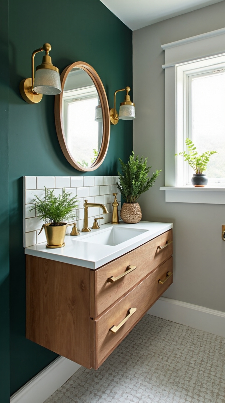 cozy retreat with natural wood vanity