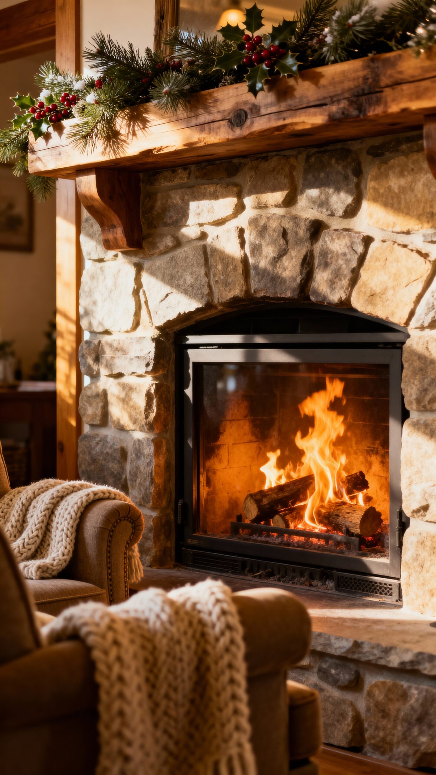 cozy rustic winter fireplace centerpiece