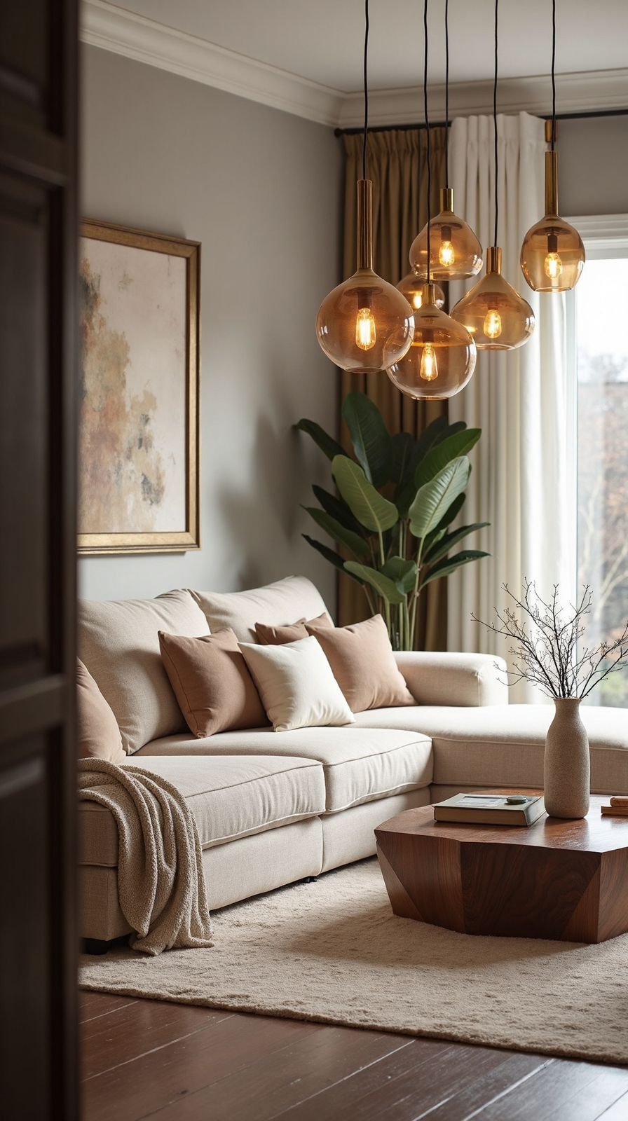 cozy warm layered statement lighting