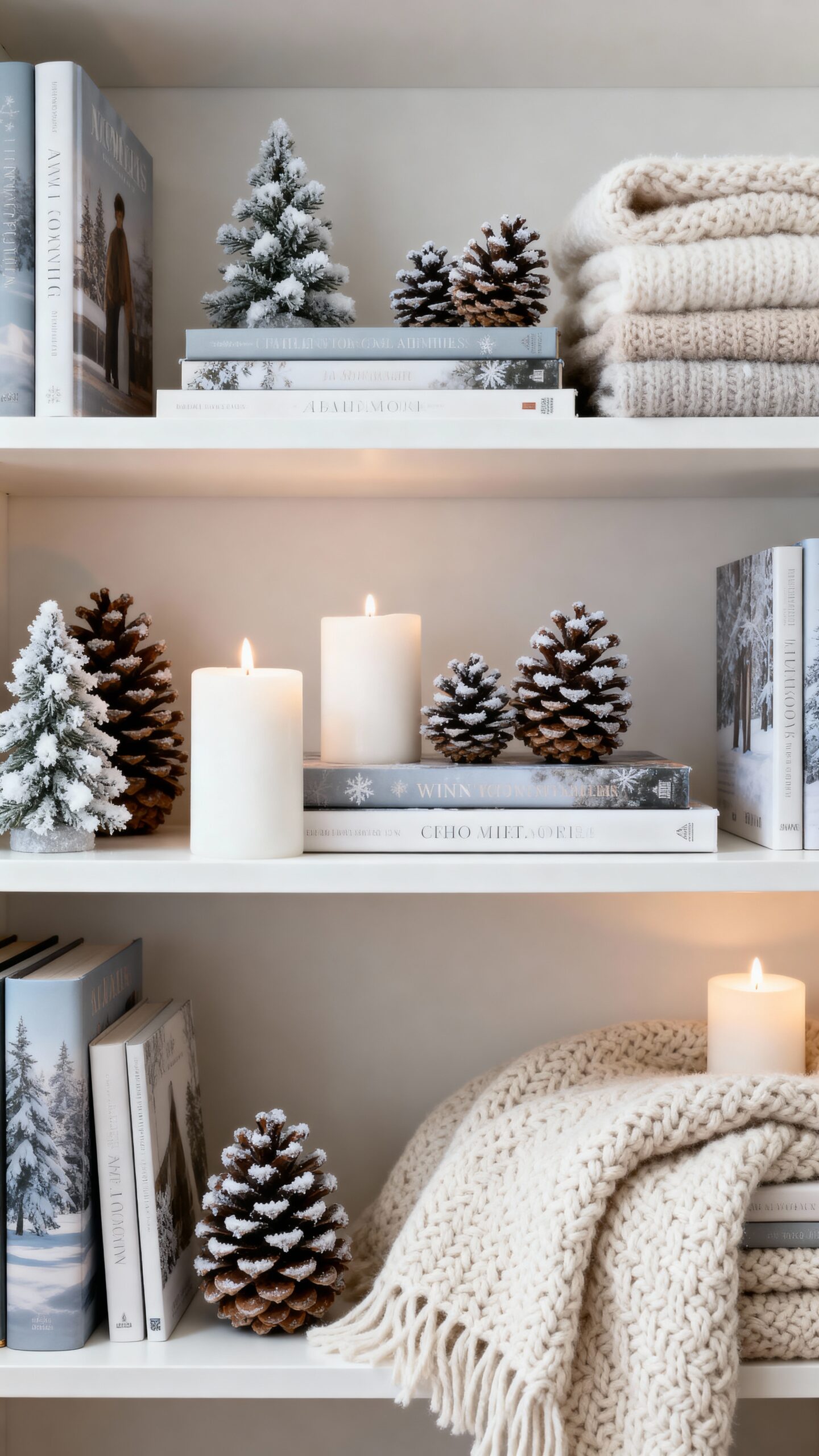cozy winter book shelf displays