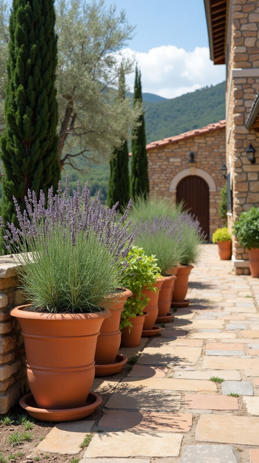 culinary mediterranean herb garden in raised beds