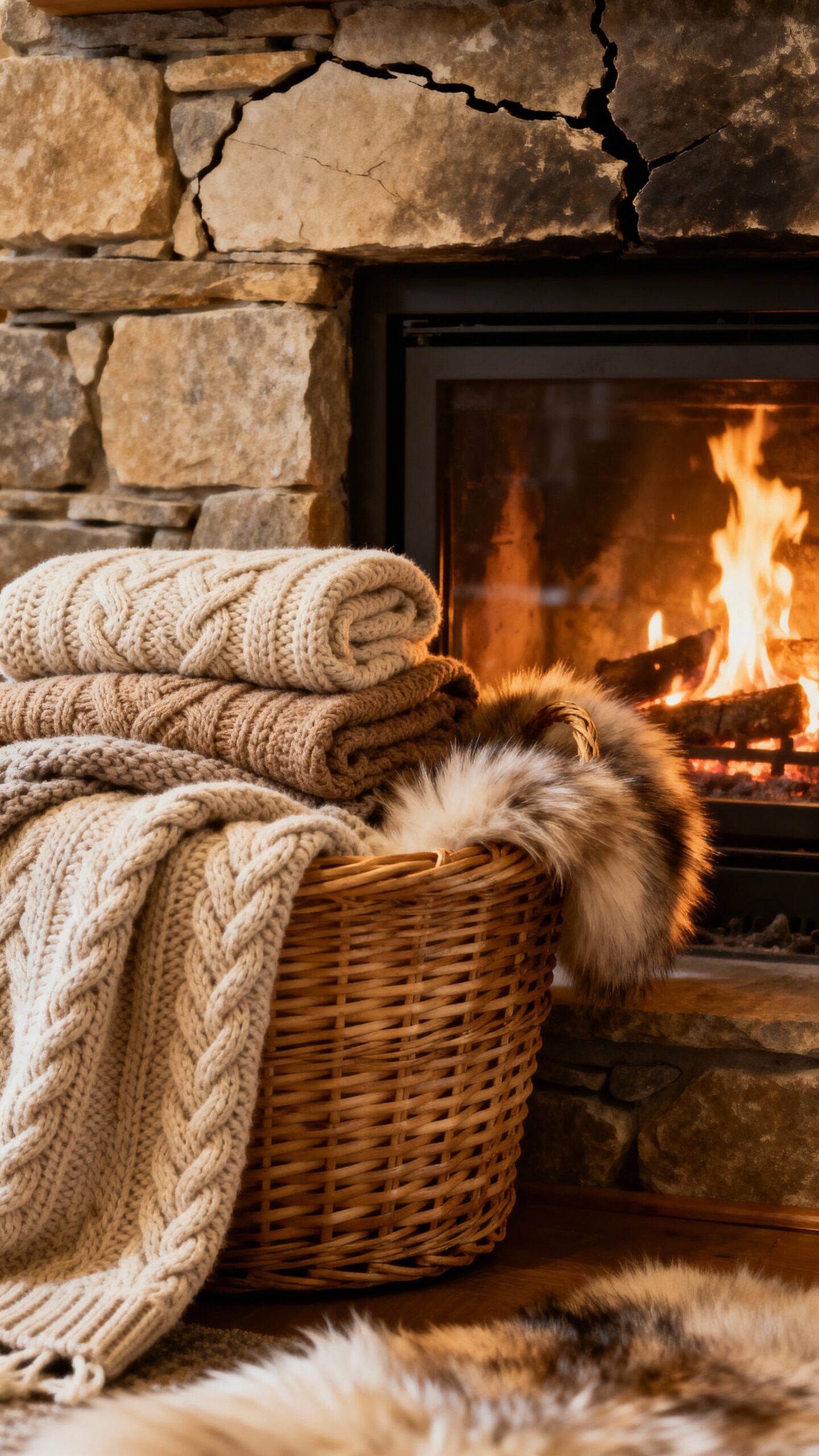 curated textured blanket storage baskets