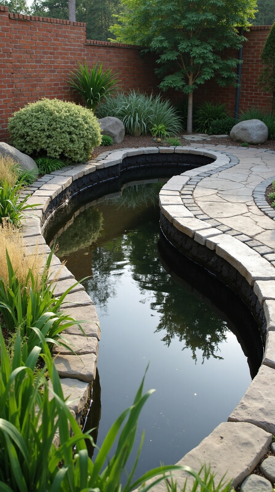 curved pond transforms patio wall
