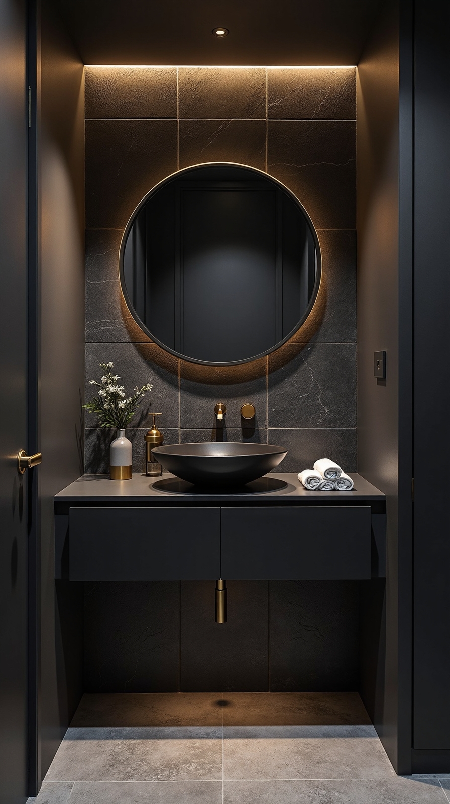 dark stone floating black vanity