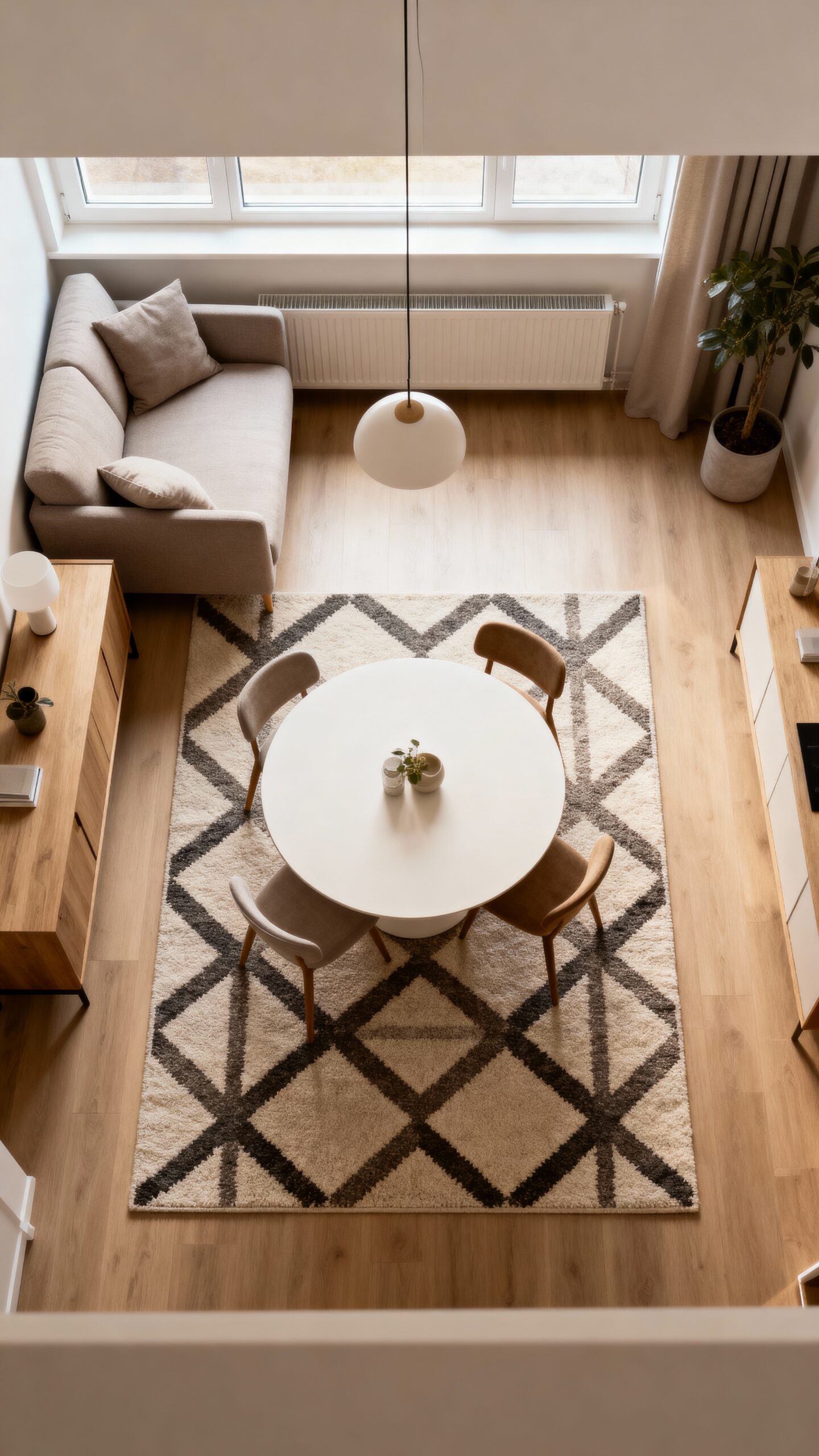 defining dining space with area rug