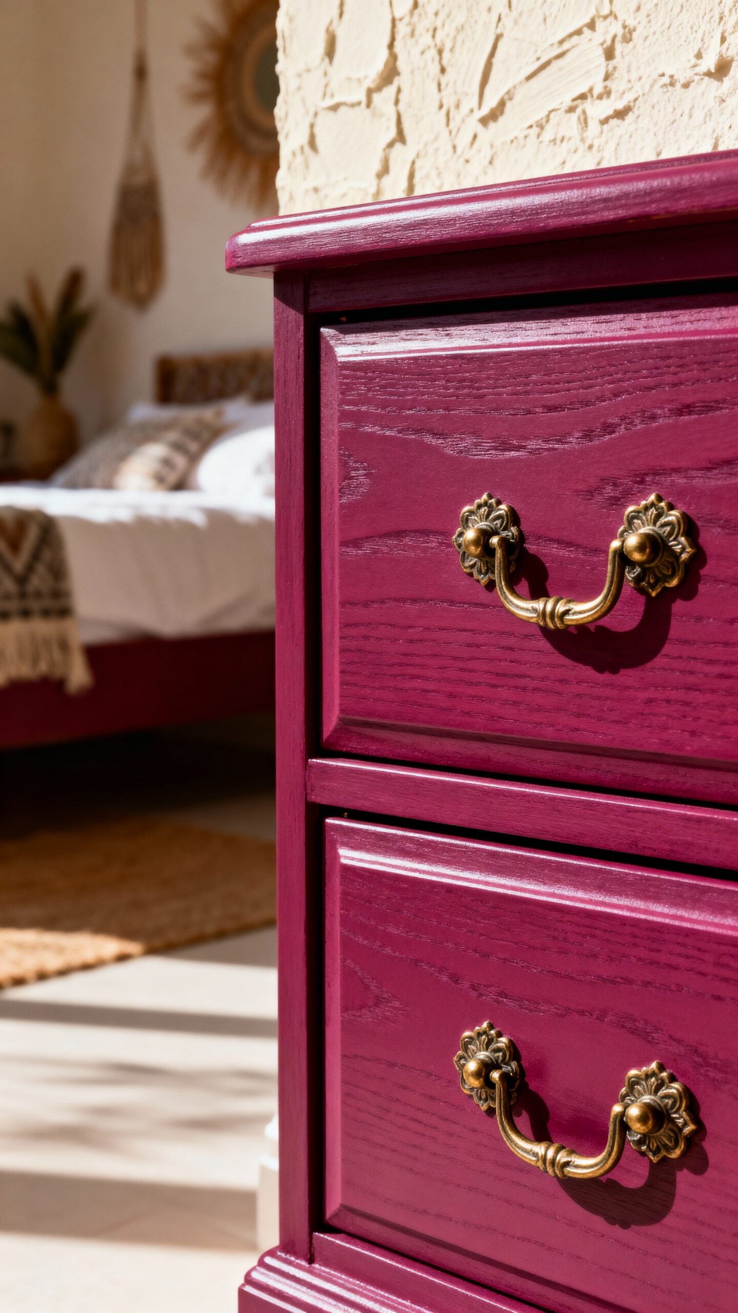 dramatic boho painted magenta dresser