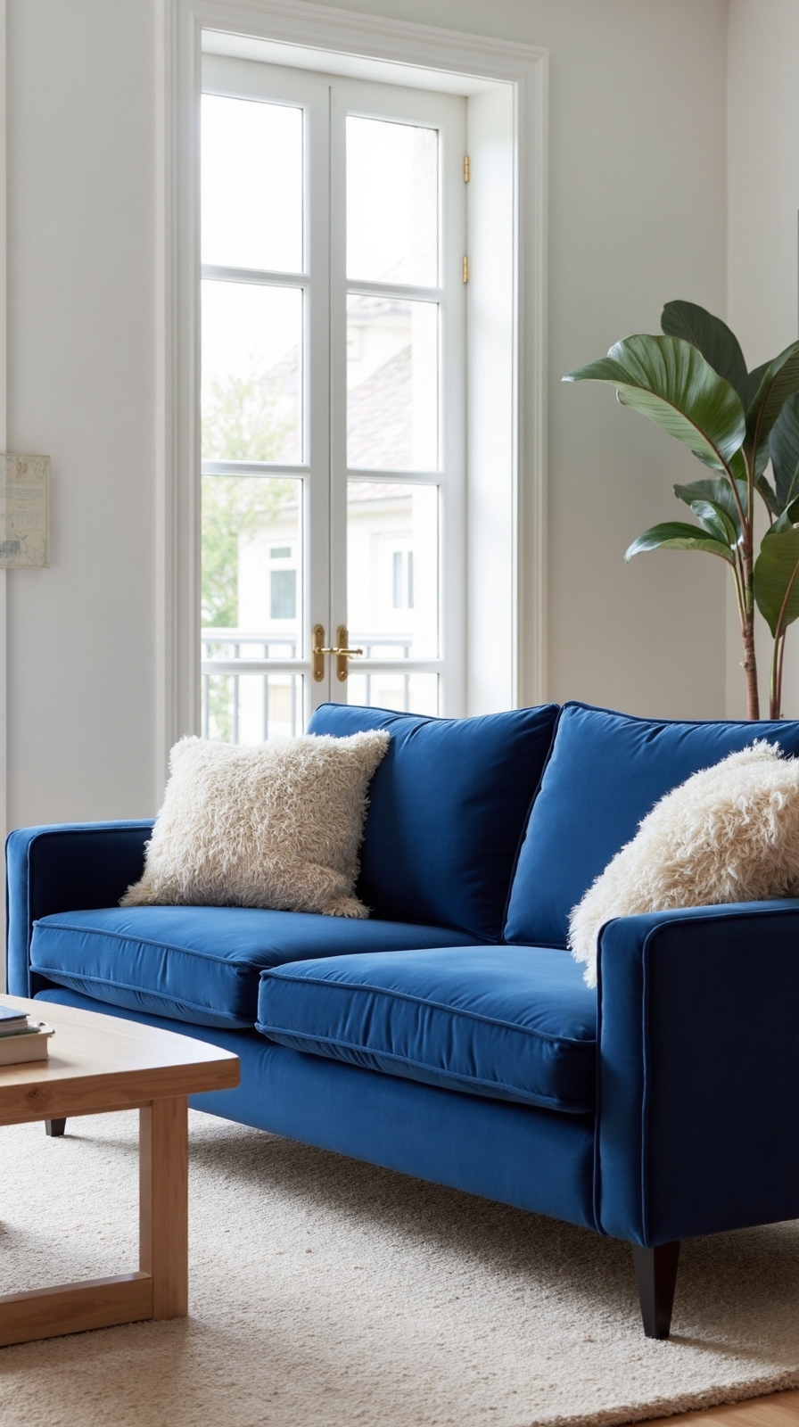 dramatic bold sophisticated cobalt blue sofa