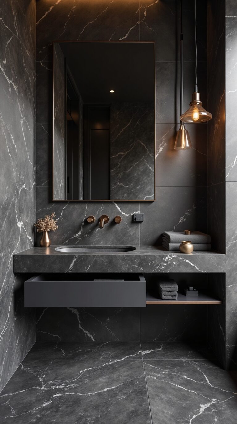 dramatic dark bathroom design inspiration