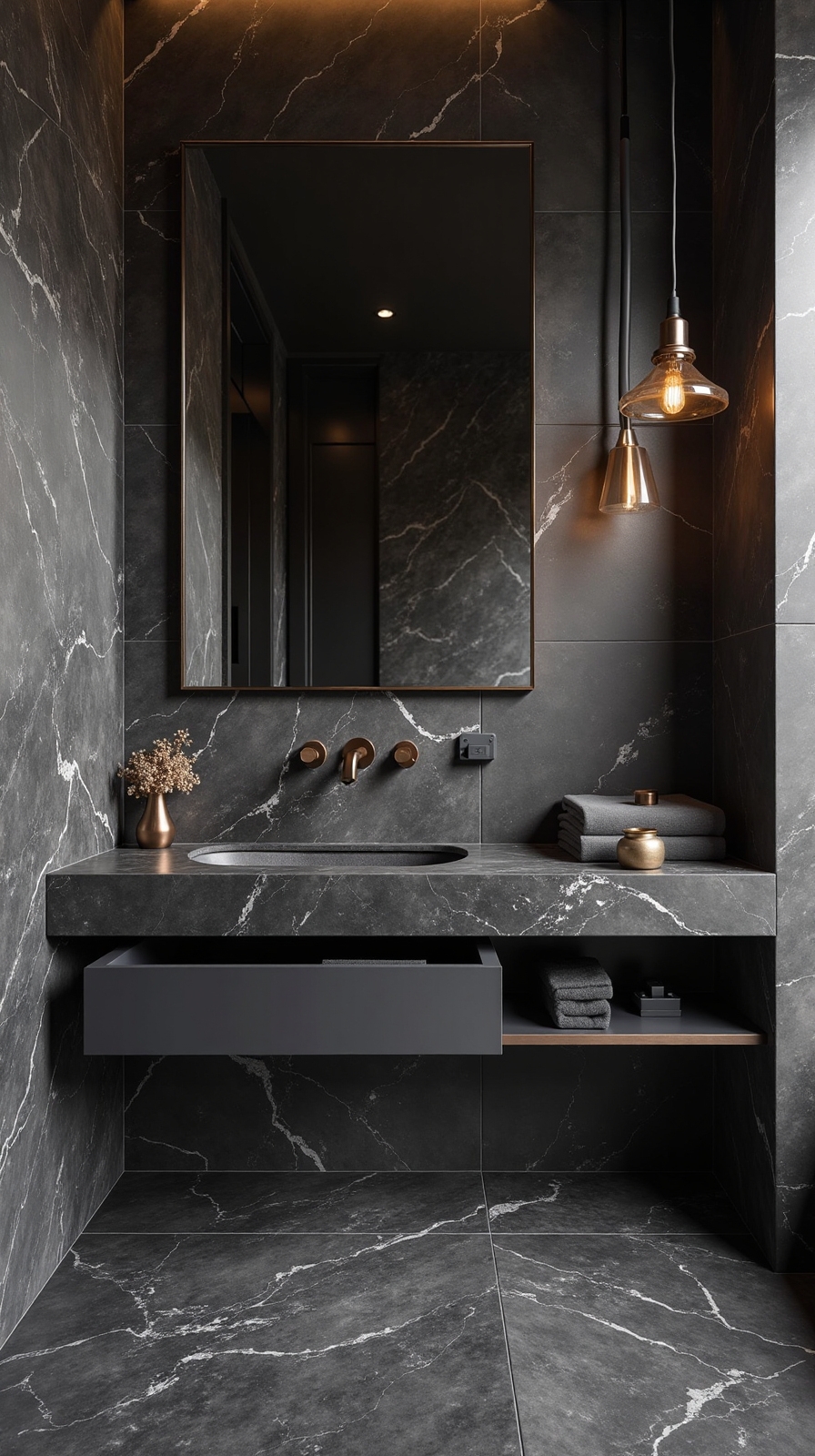 dramatic dark bathroom design inspiration
