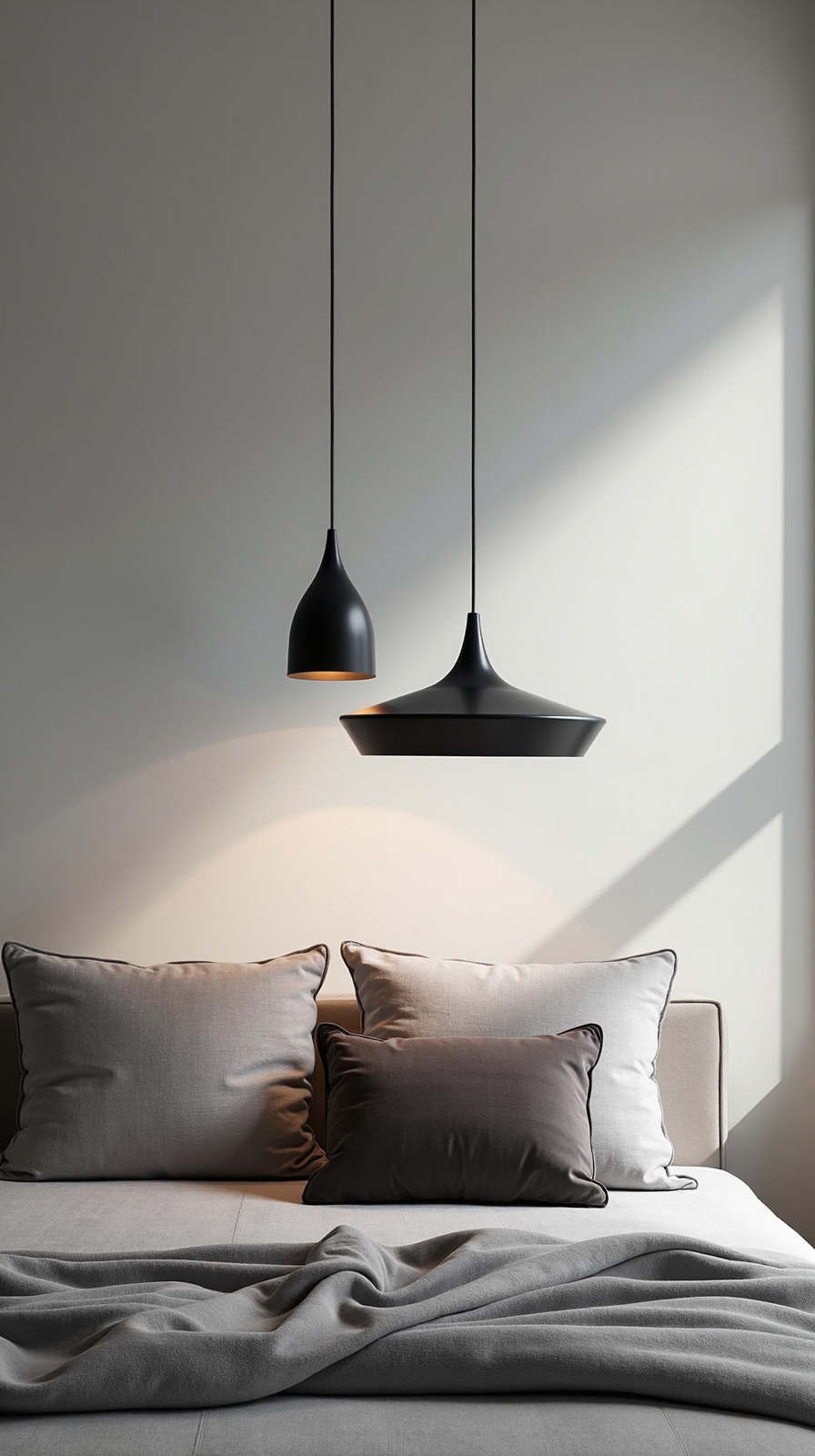 dramatic grey contrast lighting pendant accents