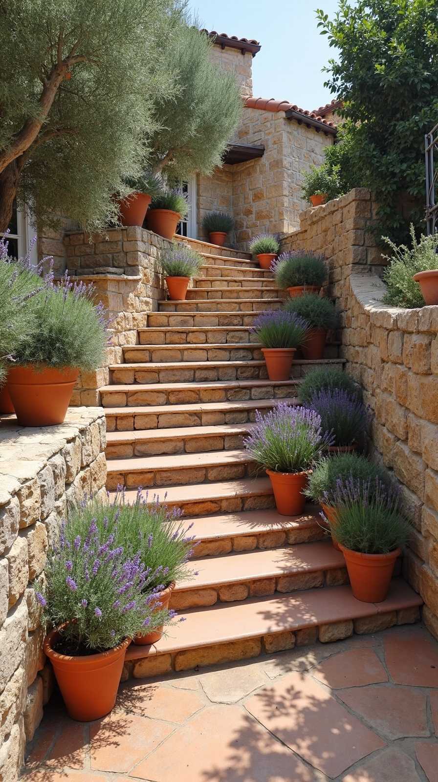 dramatic layered terraced retreats with stone walls