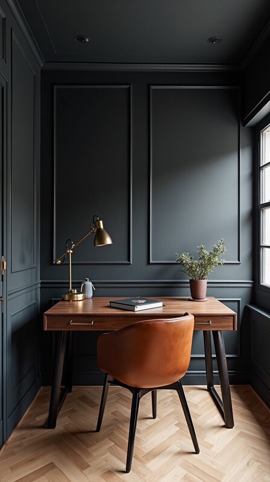 dramatic moody intimate home office sanctuary