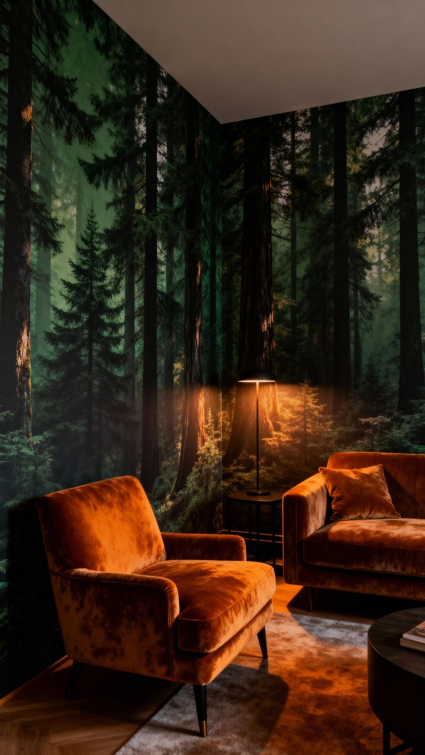 dramatic mysterious inviting forest inspired wallpaper
