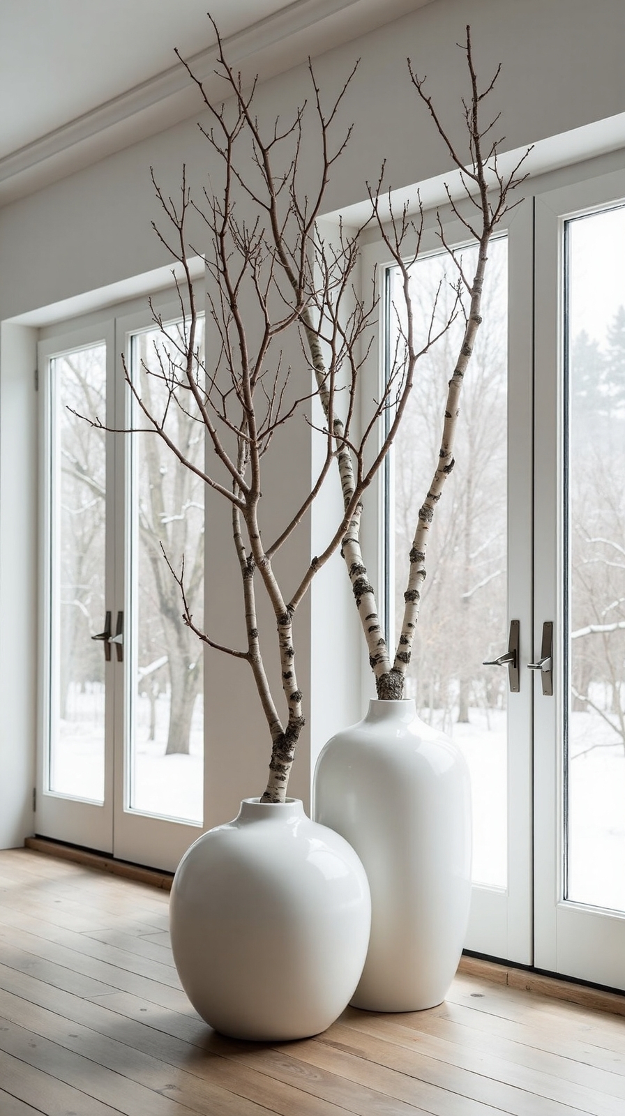 dramatic winter decor with bare branches