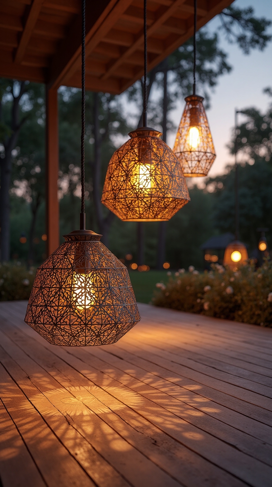 durable contemporary geometric metal patio lights