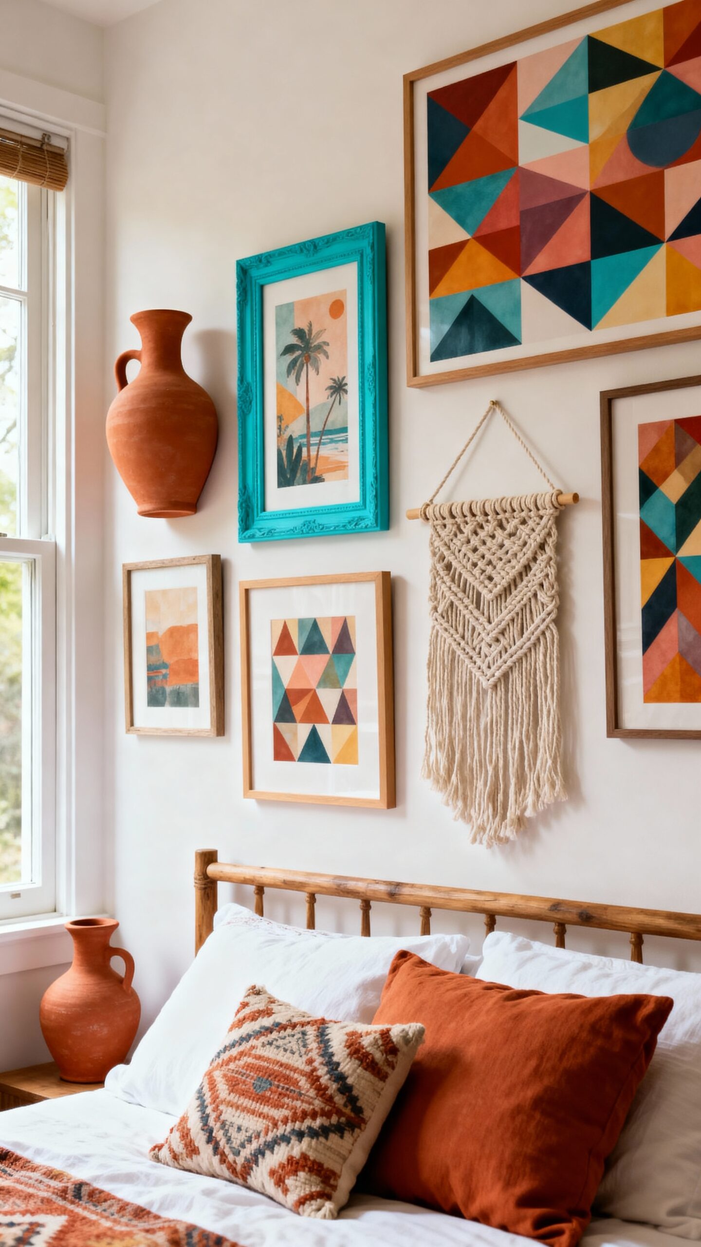 earthy vibrant gallery wall display