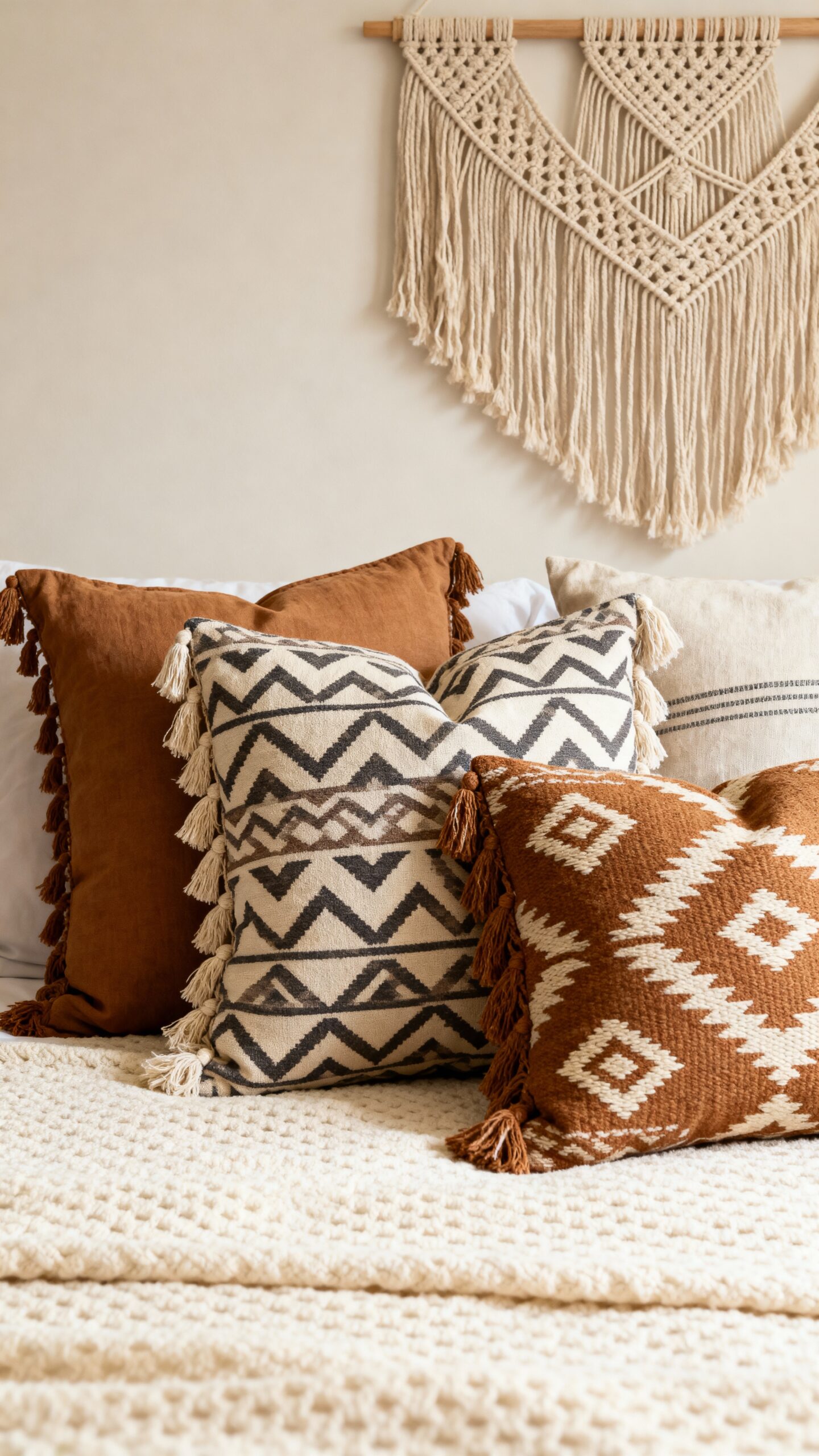 eclectic boho mix and match patterned pillows