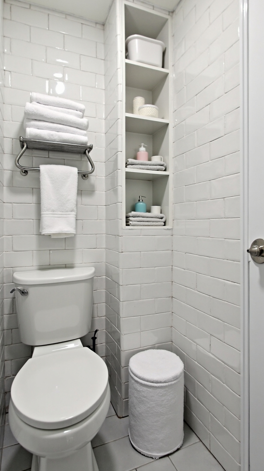 efficient bathroom organization with hooks and bars