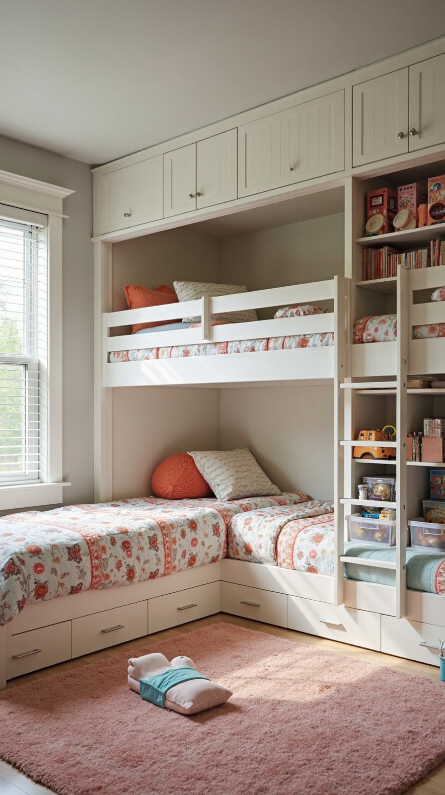 efficient space saving sleeping arrangement with corner storage