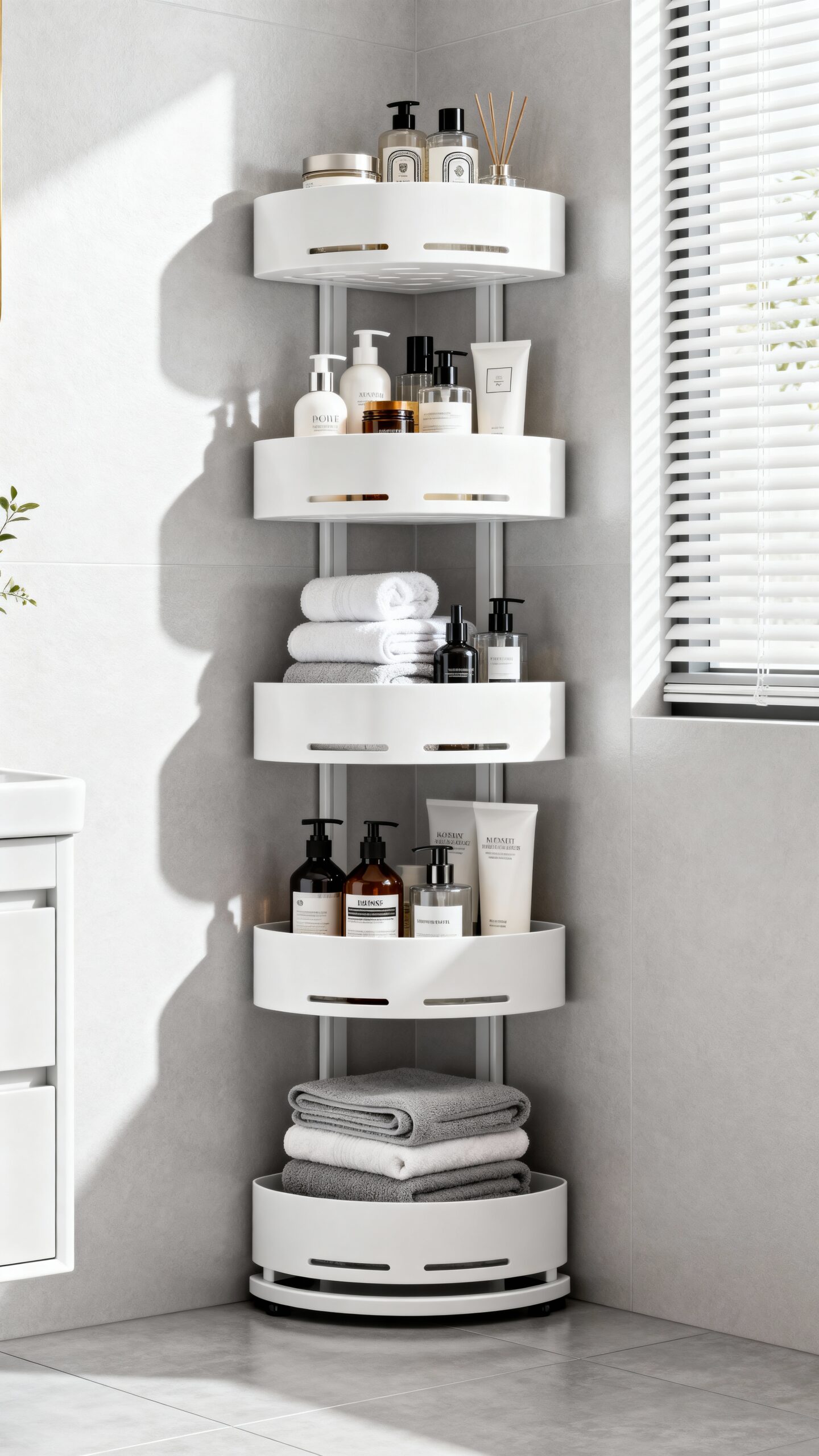 efficient vertical bathroom storage solution