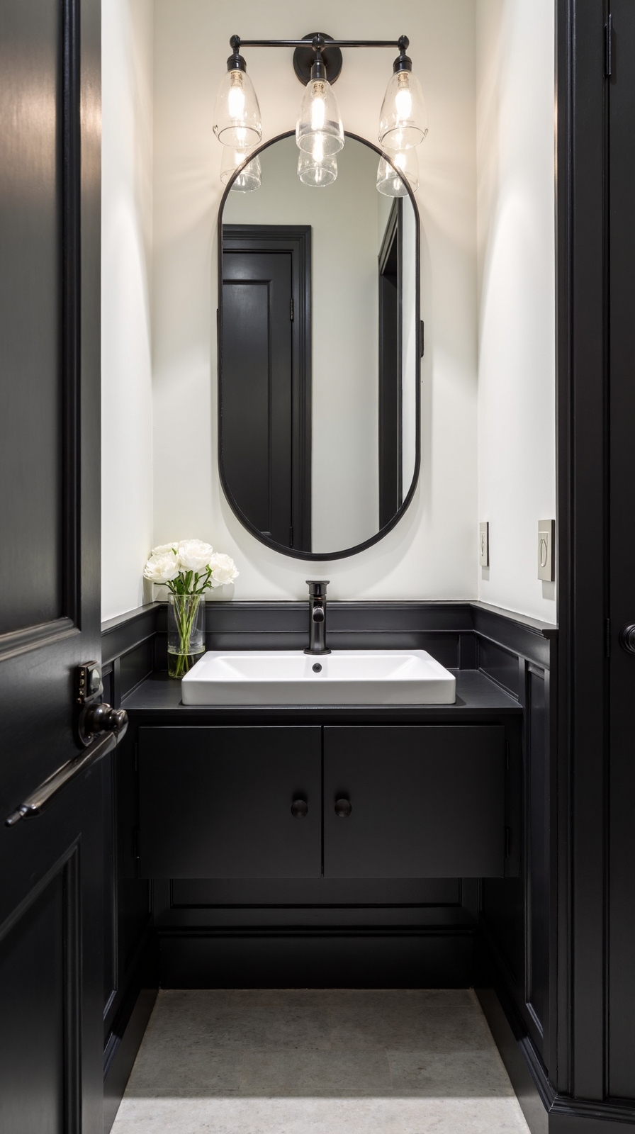 elegant black and white bathroom wainscoting design