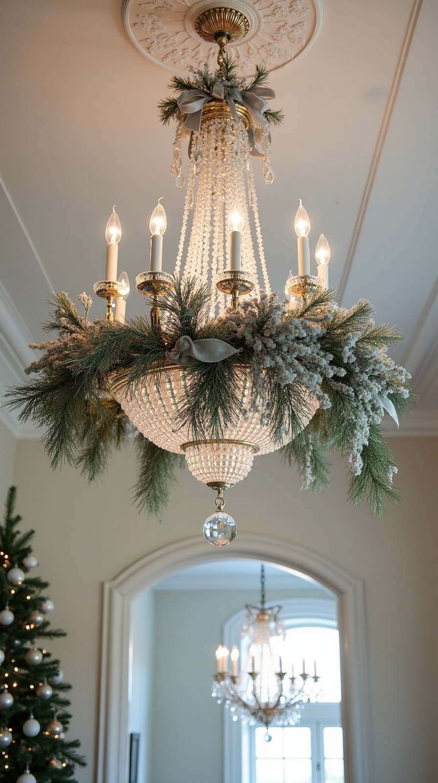 elegant crystal chandelier winter decor