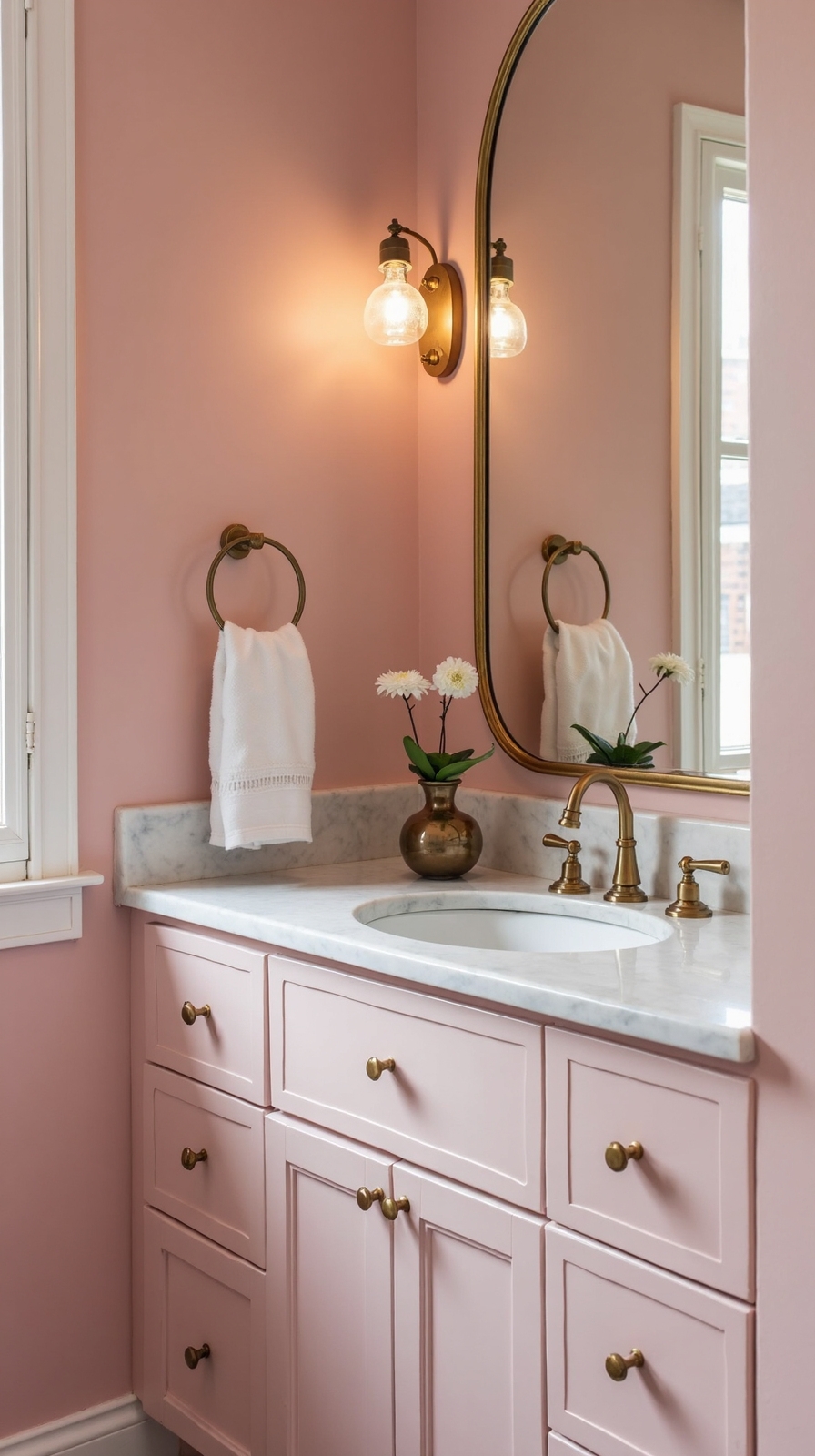 elegant feminine bathroom with rose quartz