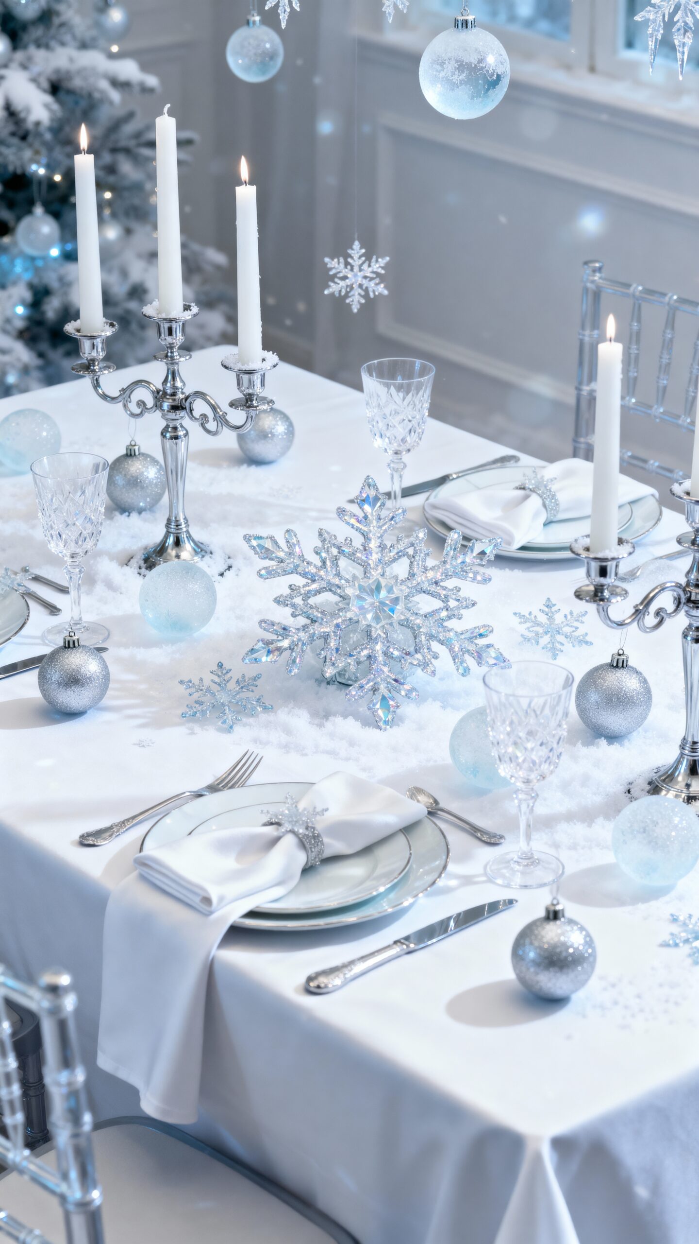 elegant frozen winter wonderland tablescape