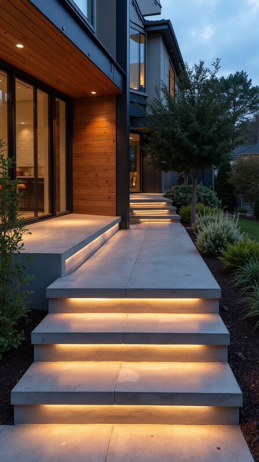 elegant illuminated minimalist outdoor concrete steps