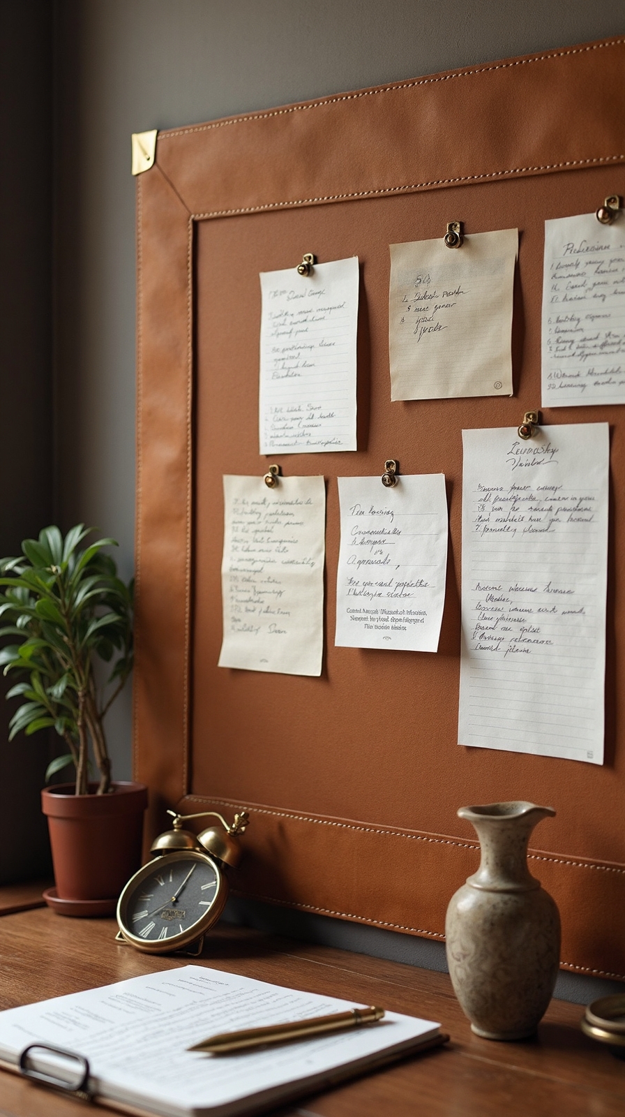 elegant leather bound bulletin board with brass