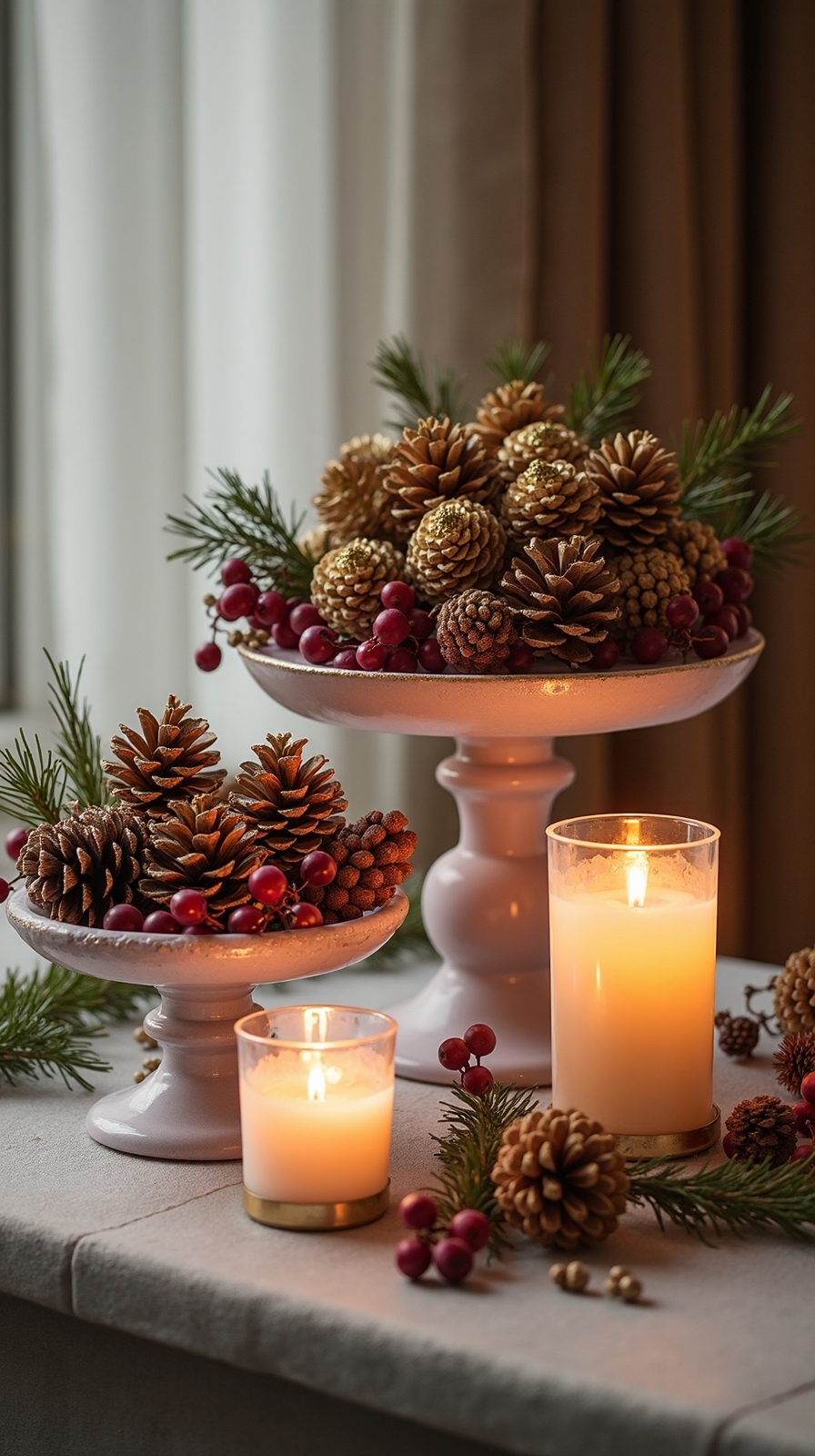 elegant rustic gilded pine cone centerpieces