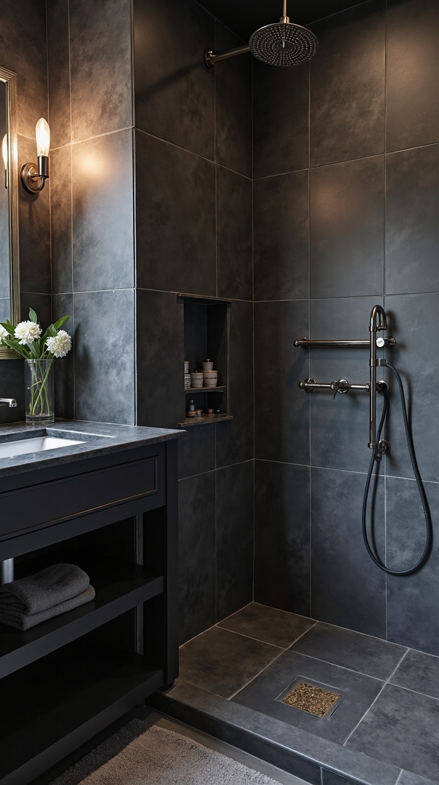 elegant slate tiles sophisticated chrome accents