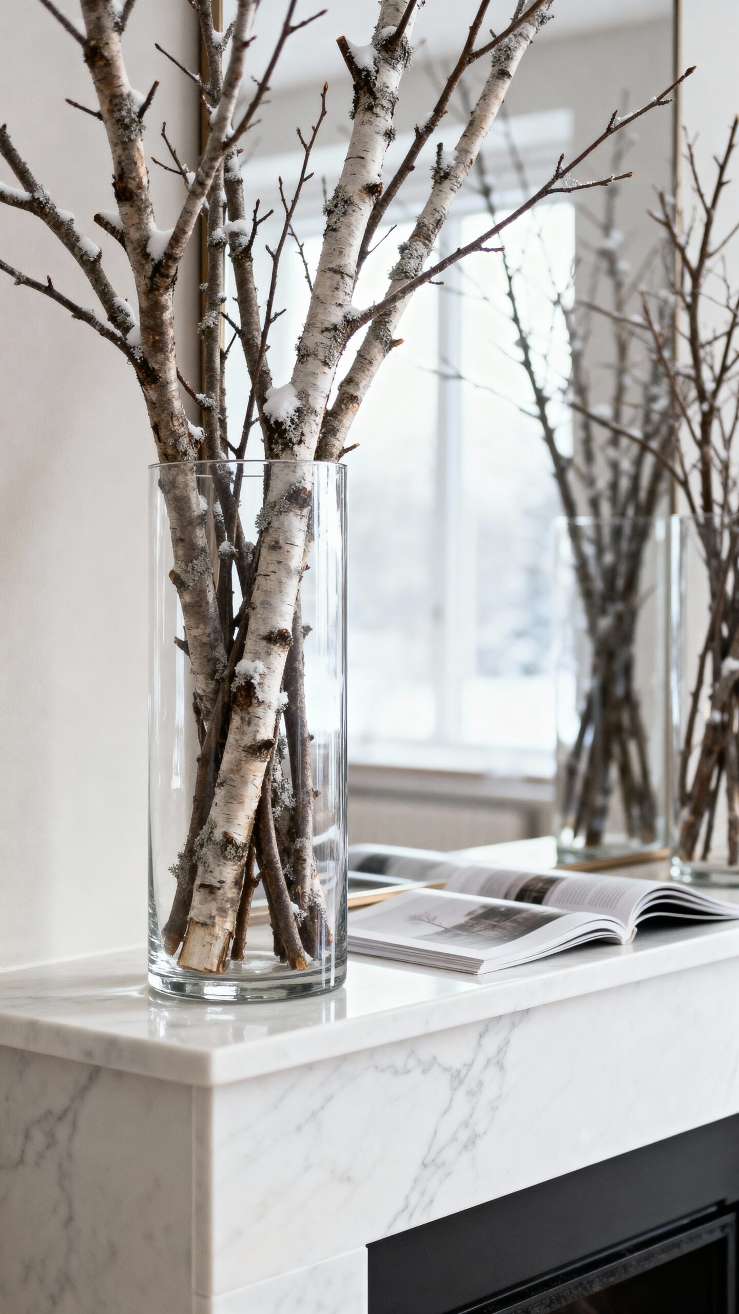 elegant winter branch glass container displays