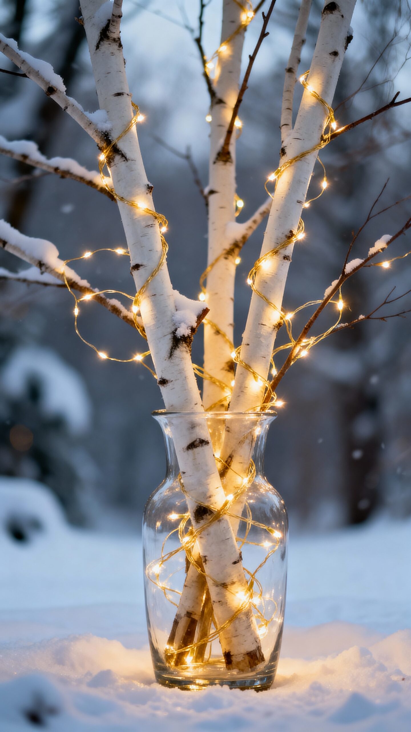 elegant winter centerpiece with birch lights