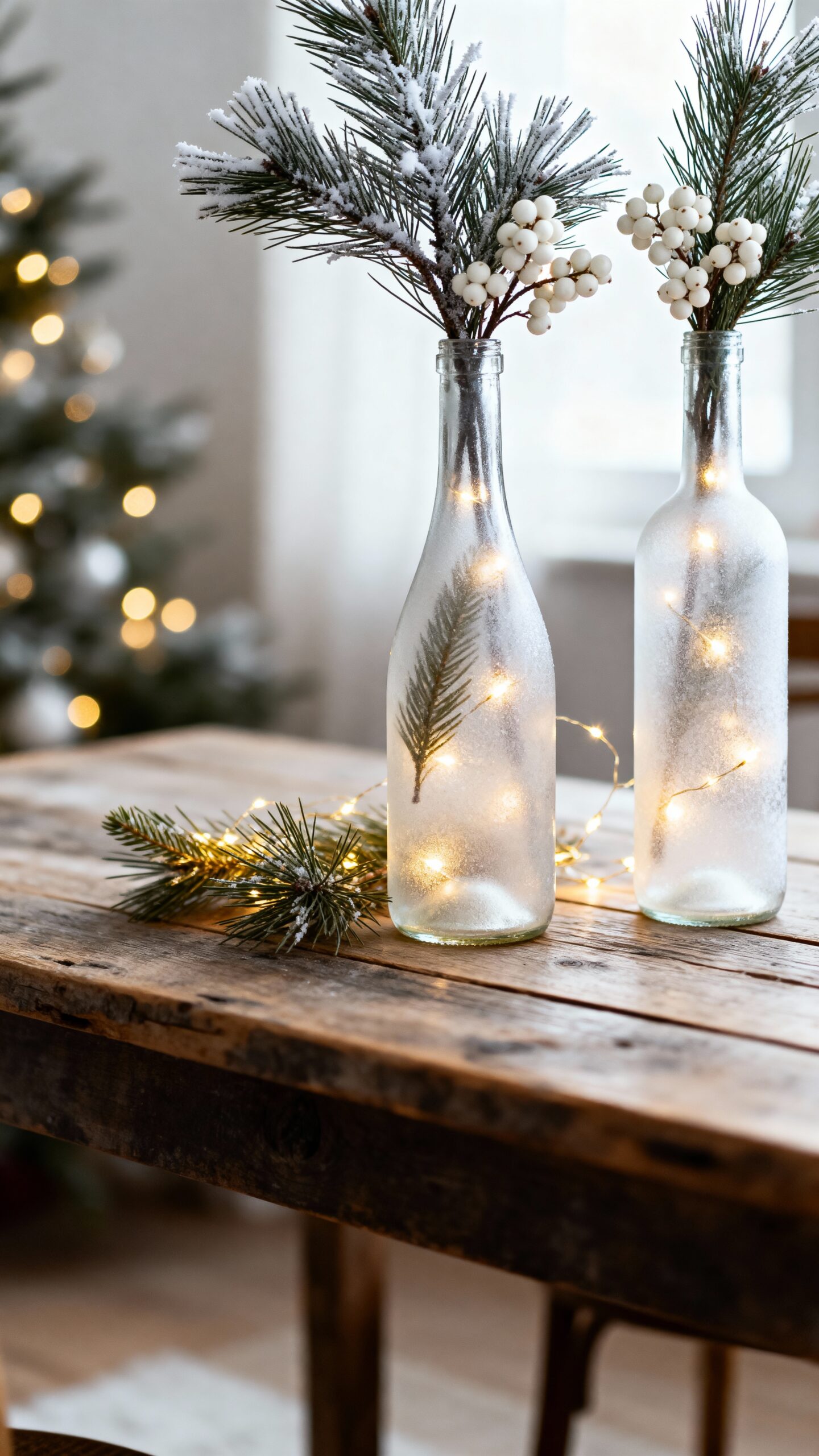 elegant winter inspired glass bottle vases