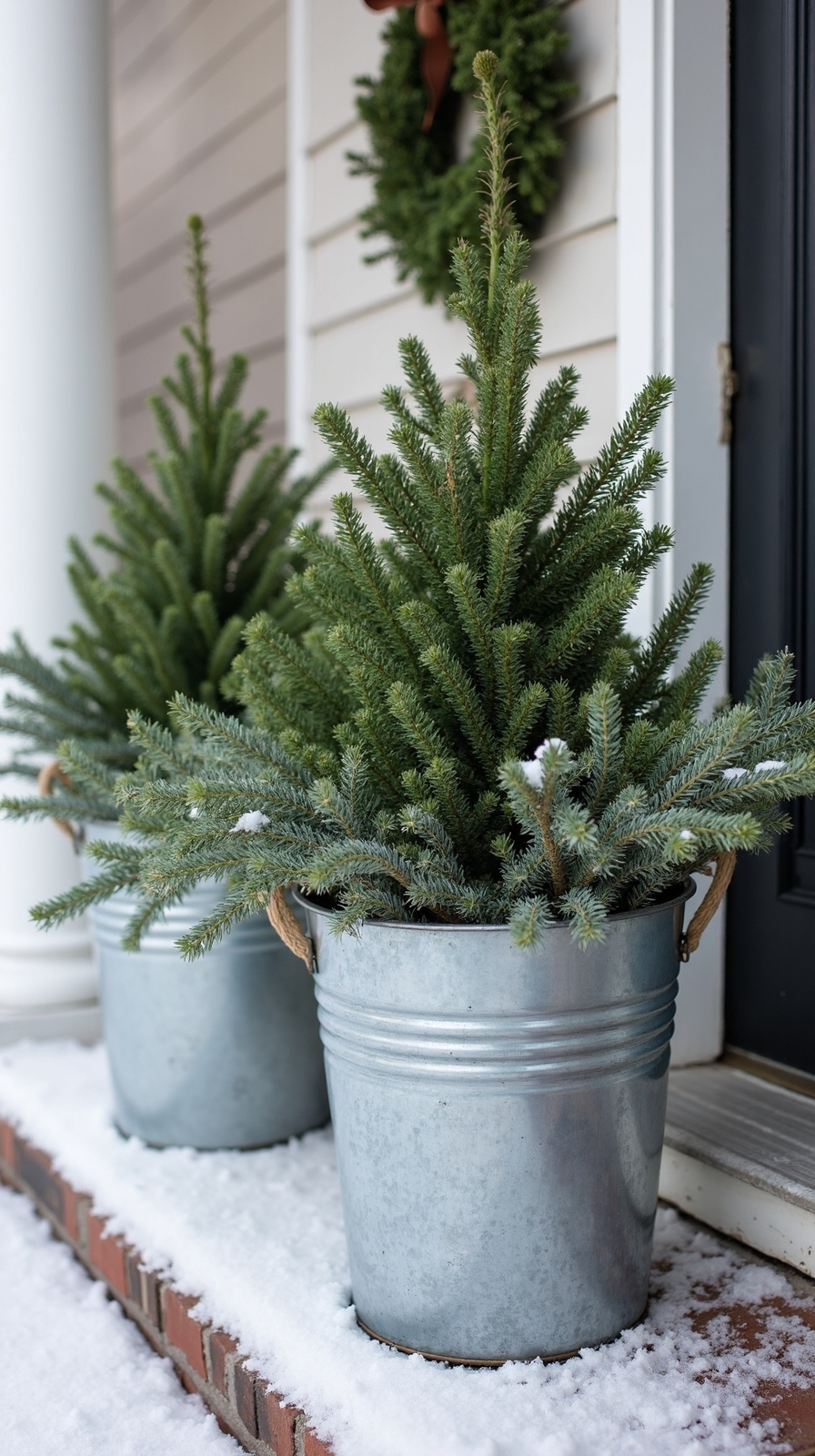 elegant winter planters with evergreen sprigs