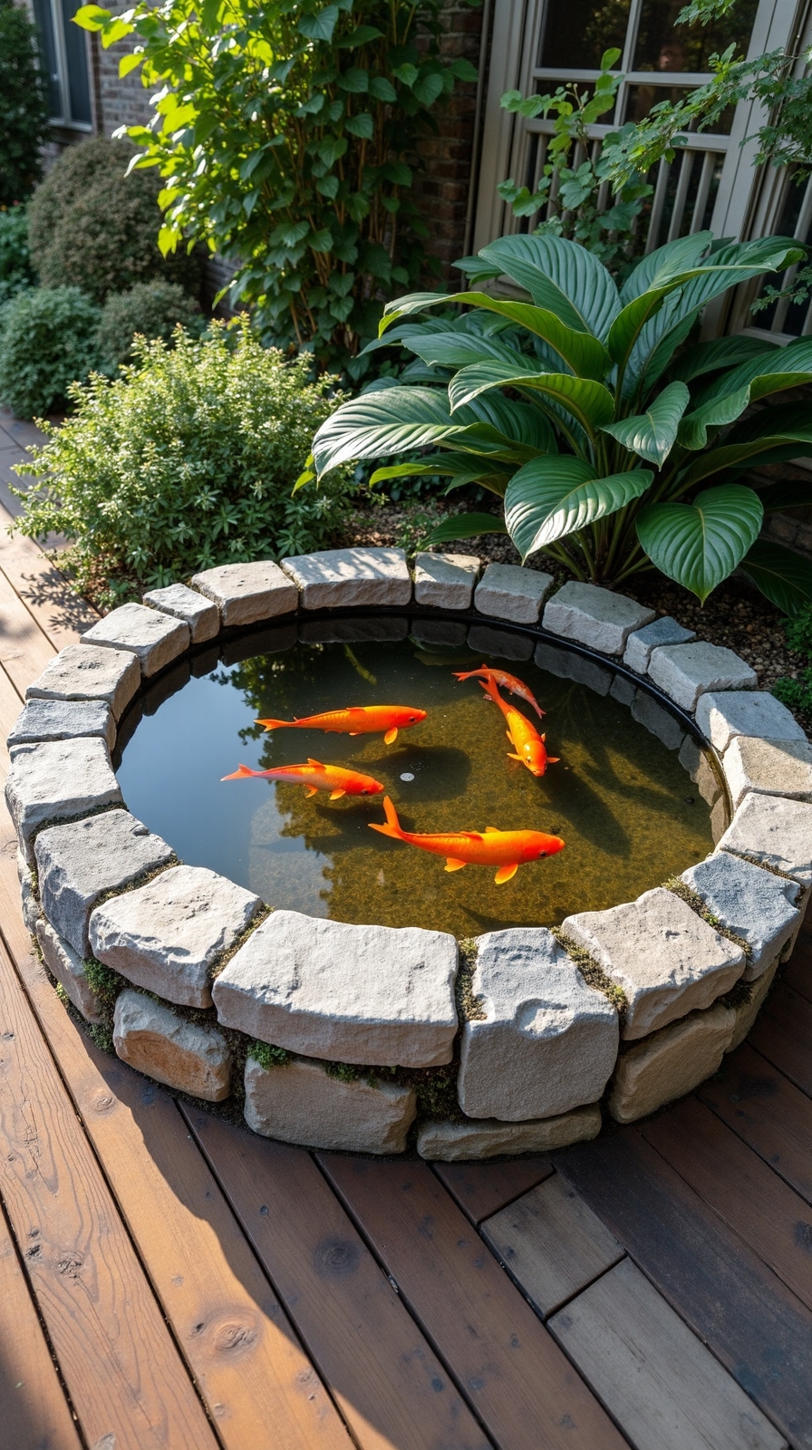 elevated koi pond with viewing windows