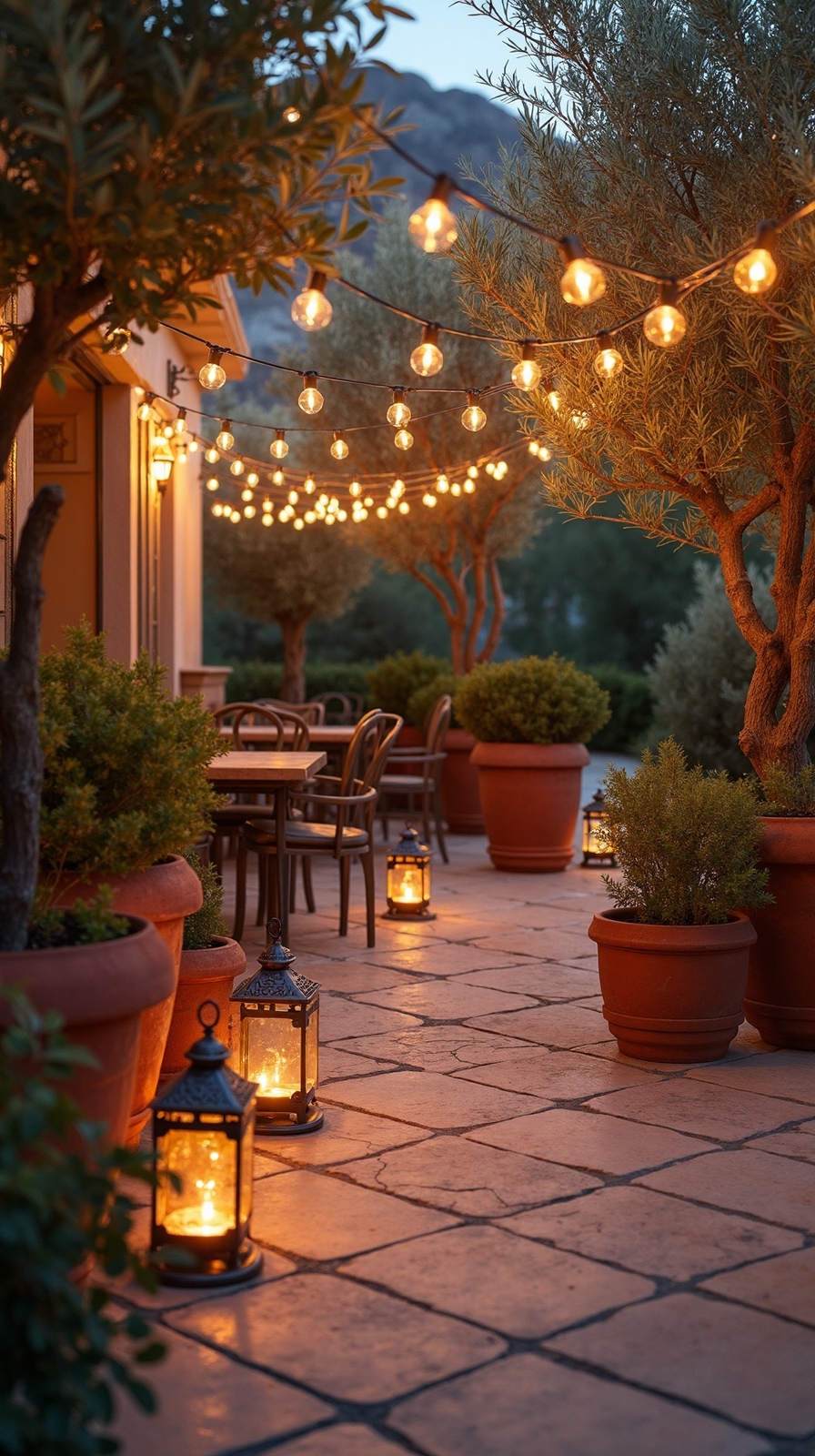 enchanting mediterranean evening patio lighting