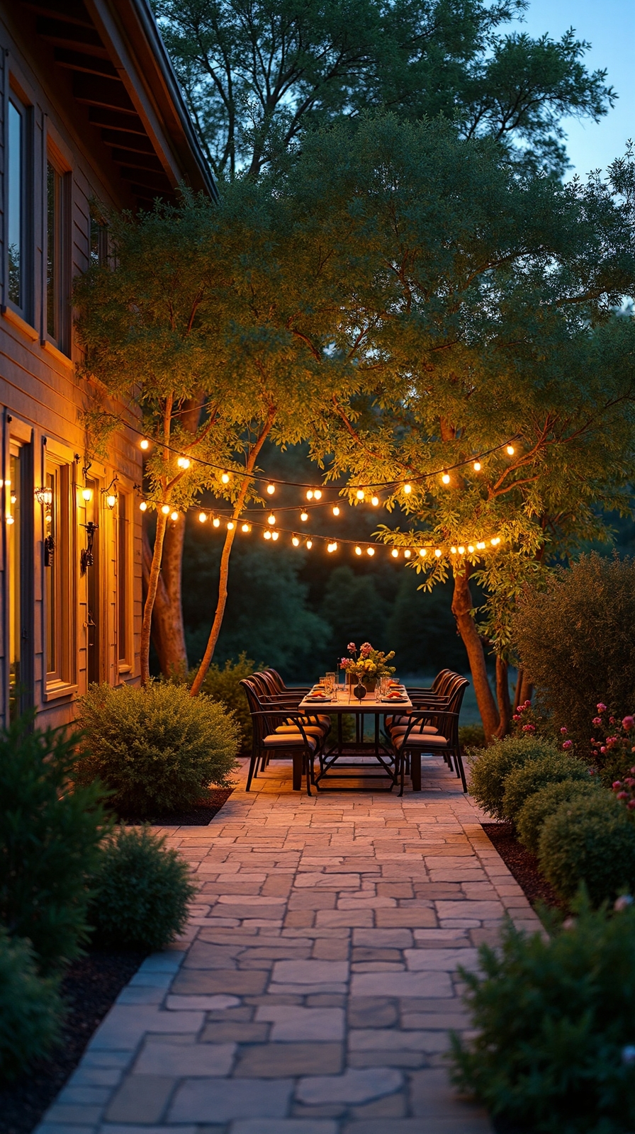 enchanting outdoor retreat with string lights