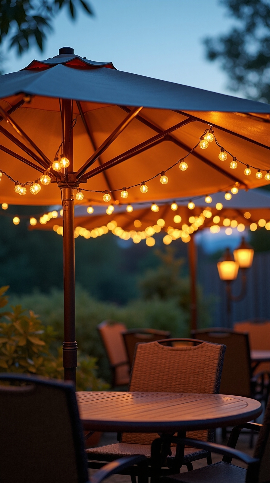 enchanting overhead umbrella canopy lighting