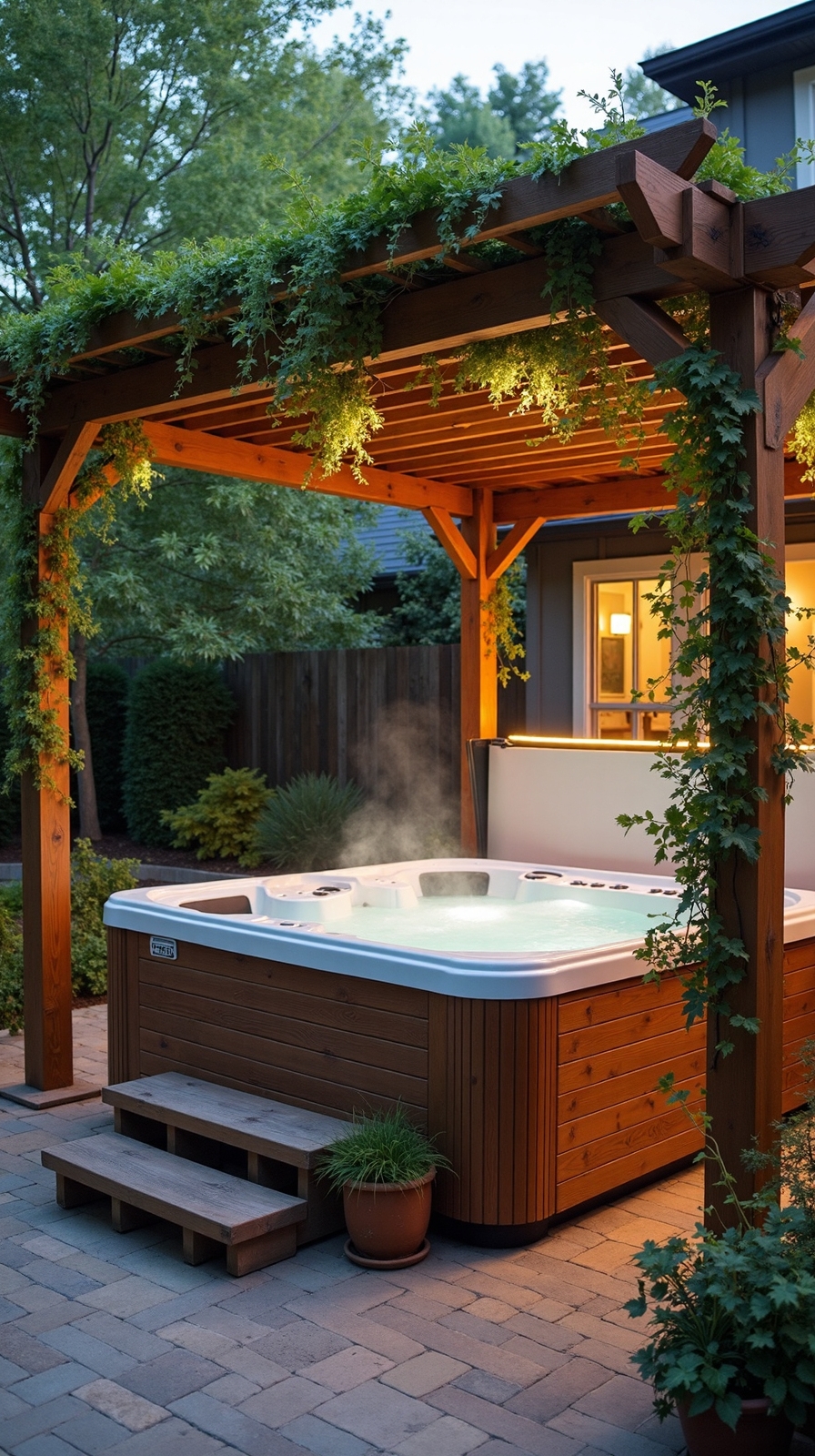 enchanting pergola covered hot tub retreat