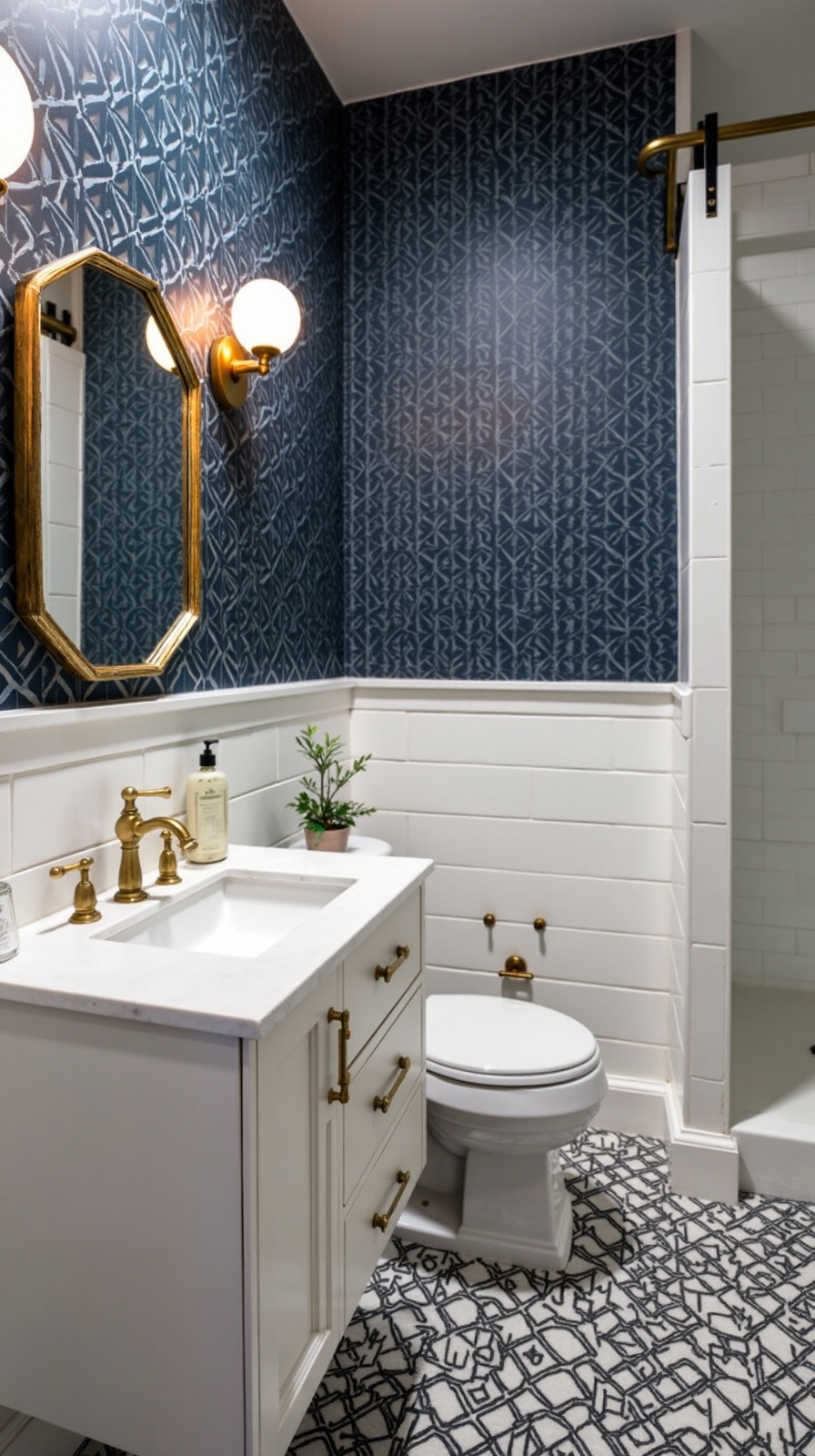 enhance small bathroom with bold wallpaper