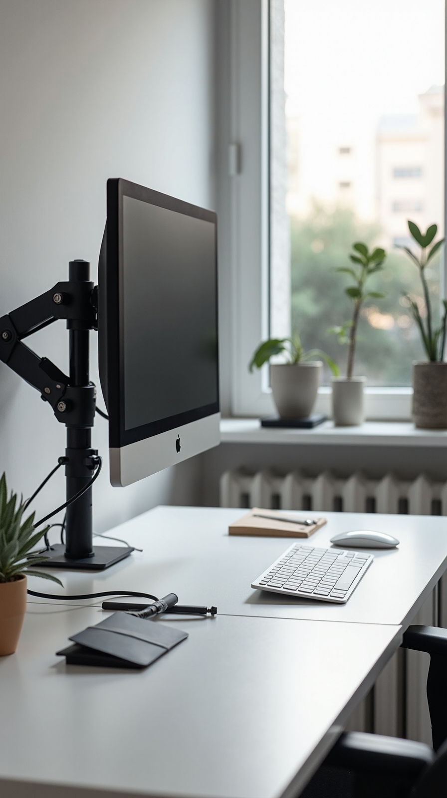 ergonomic dual monitor workspace configuration