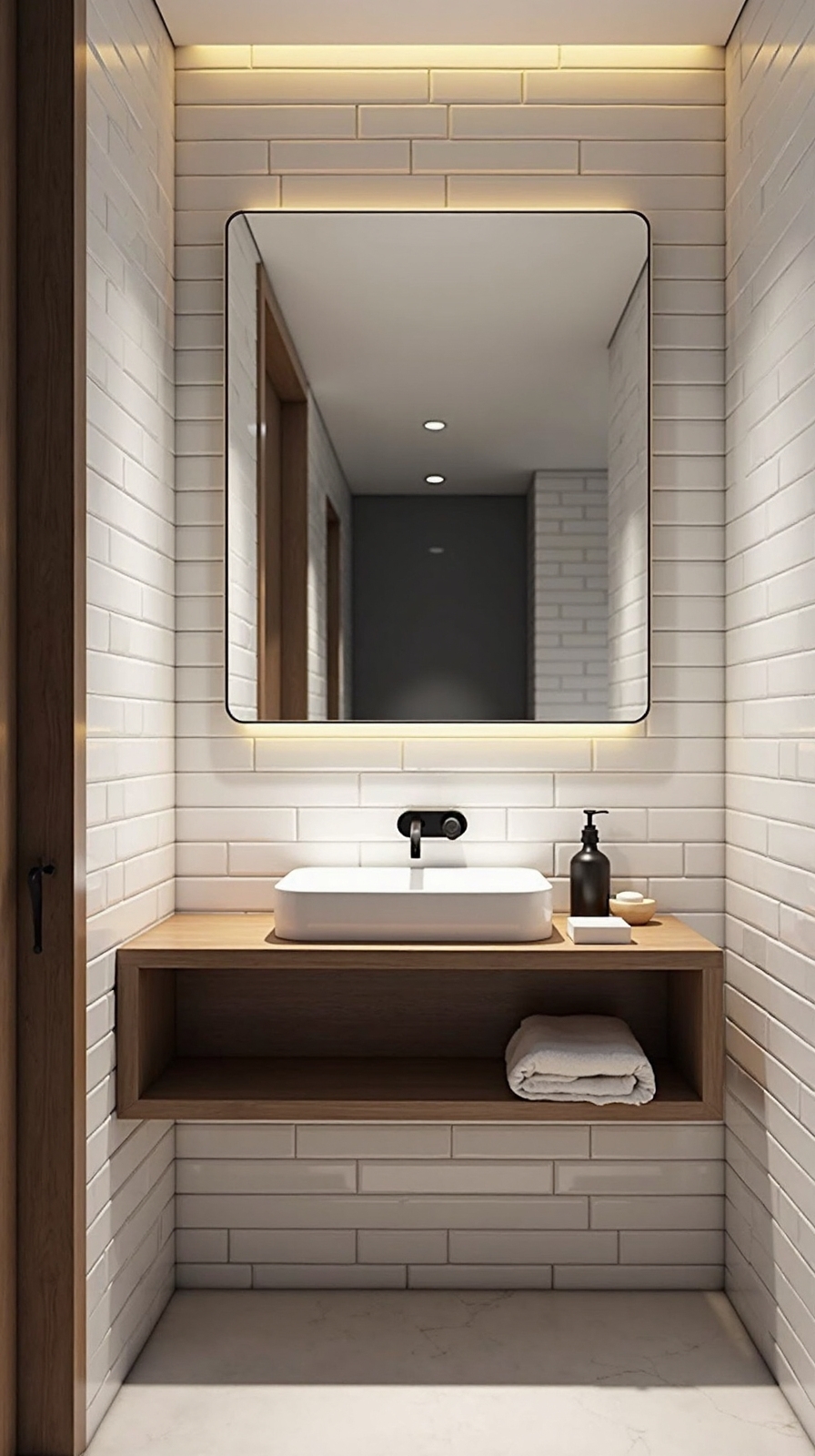 expand narrow bathrooms with wide mirrors