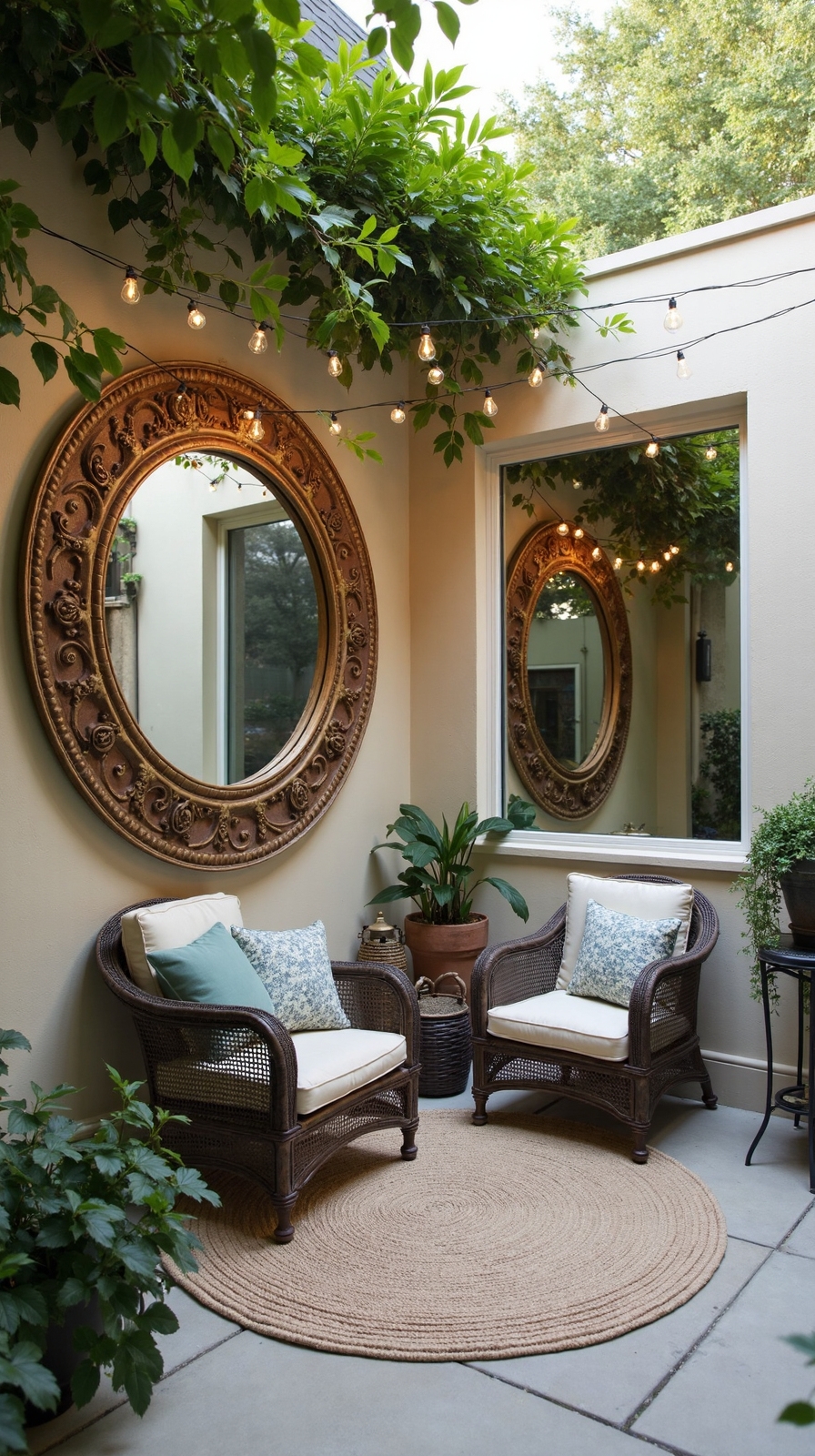 expand small patio with mirror illusion