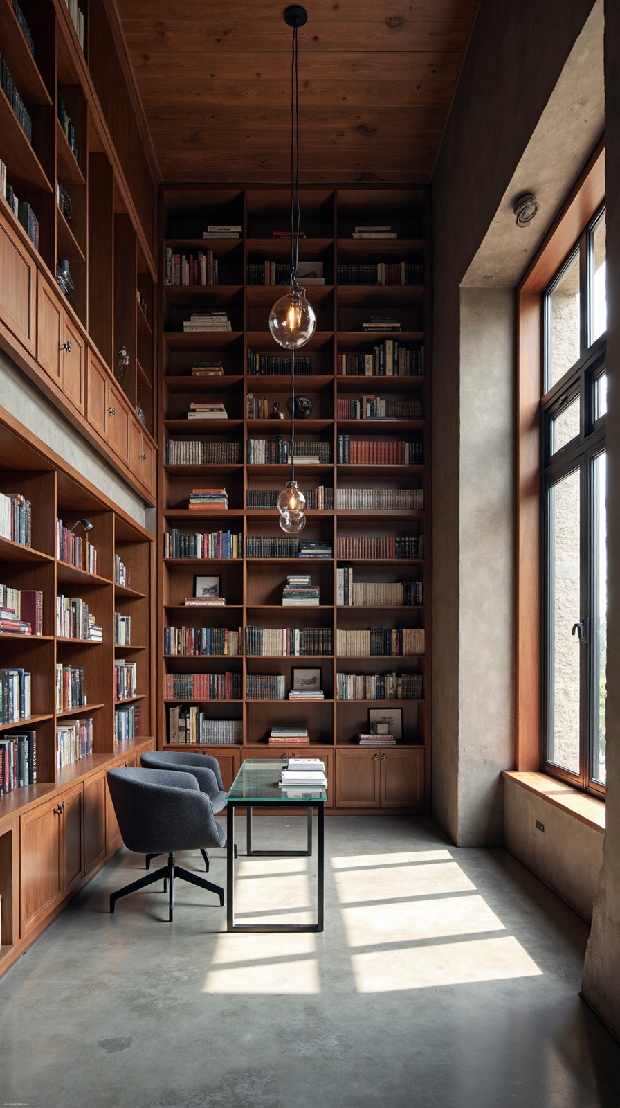 expansive intellectual loft library sanctuary