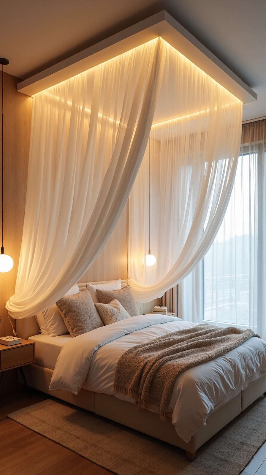 fabric canopy creates private sleeping sanctuary