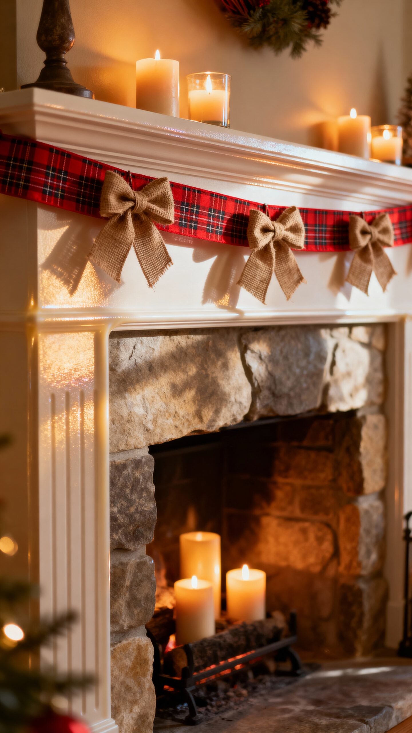 farmhouse inspired winter fireplace decor