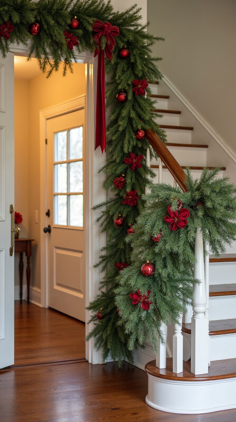 festive entry decor with garland