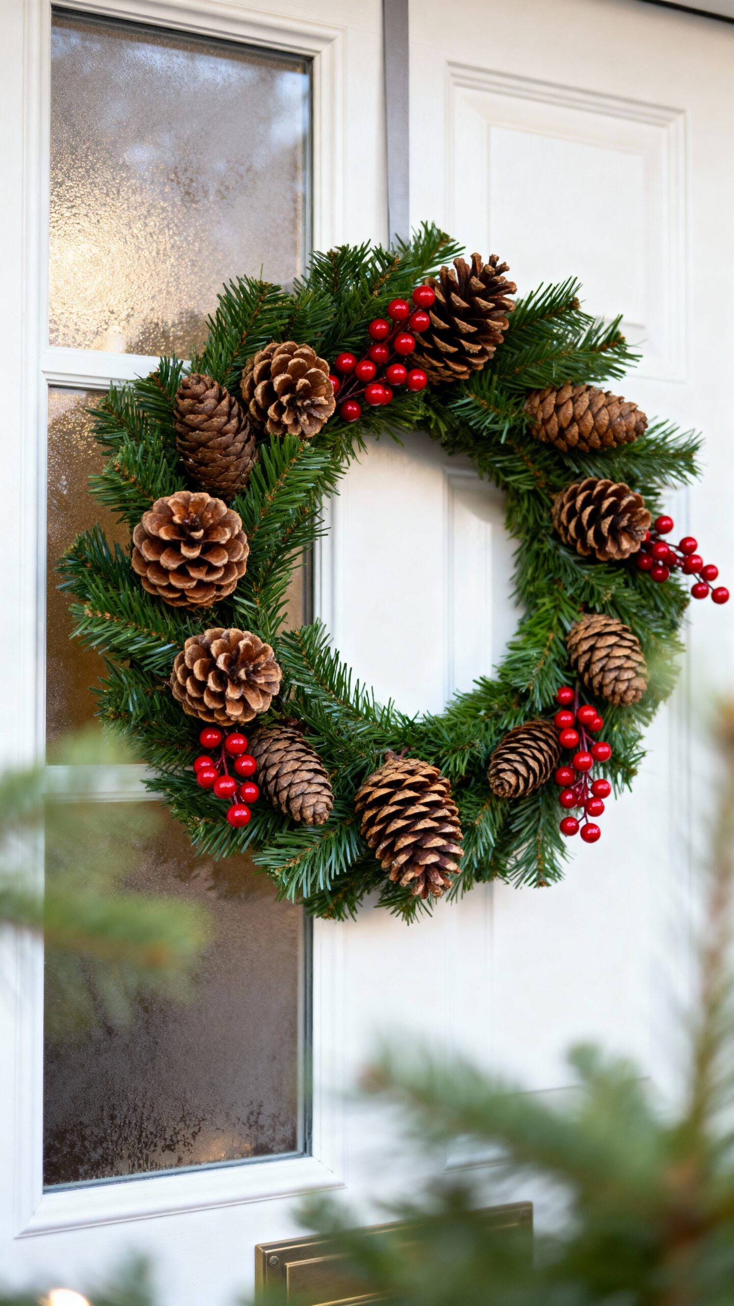 festive winter door and window wreaths